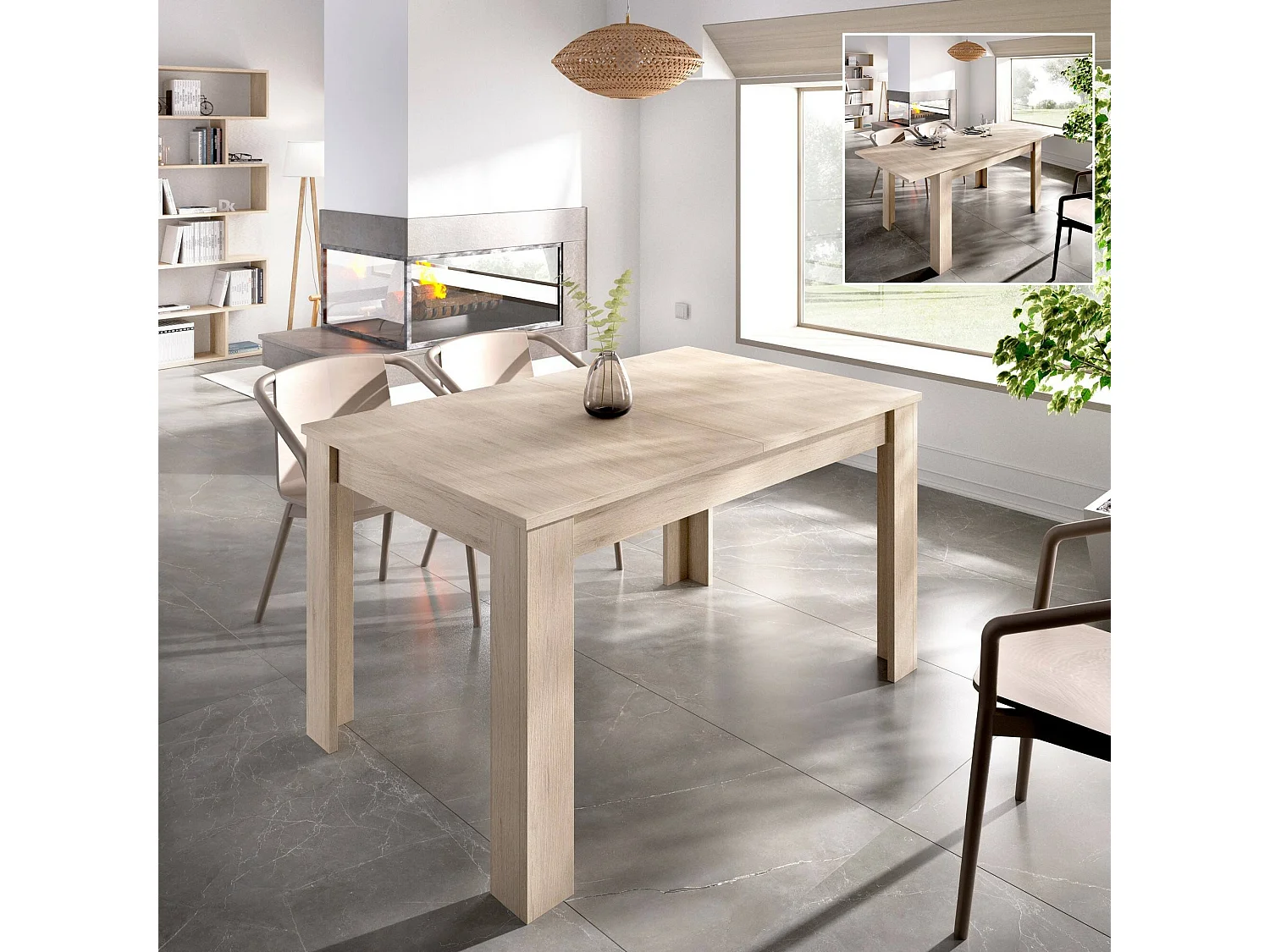 Dariaud uitschuifbare tafel, Uitschuifbare console in meerdere posities, Eettafel met verlengstuk, 140/190x90h77 cm, Eiken