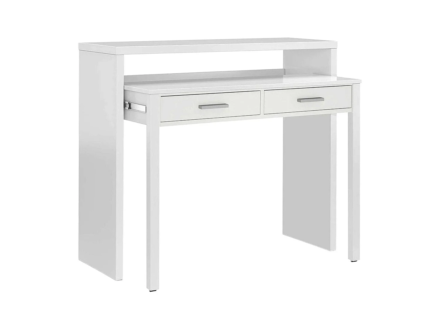 Bureau Damodi, Bureau avec plateau extensible, Bureau PC avec 2 tiroirs, 99x36h88 cm, Blanc