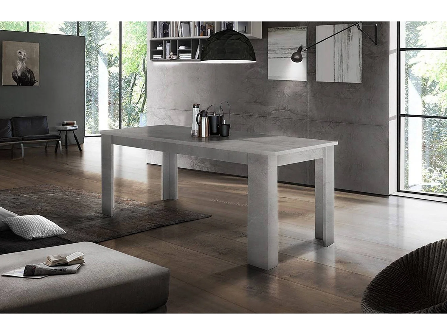 Ausziehbarer Esstisch Dkofle, Ausziehbare Konsole bis zu 10 Sitzplätzen, ausziehbare Konsole 100 % Made in Italy, cm 140/190x90h75, Zement