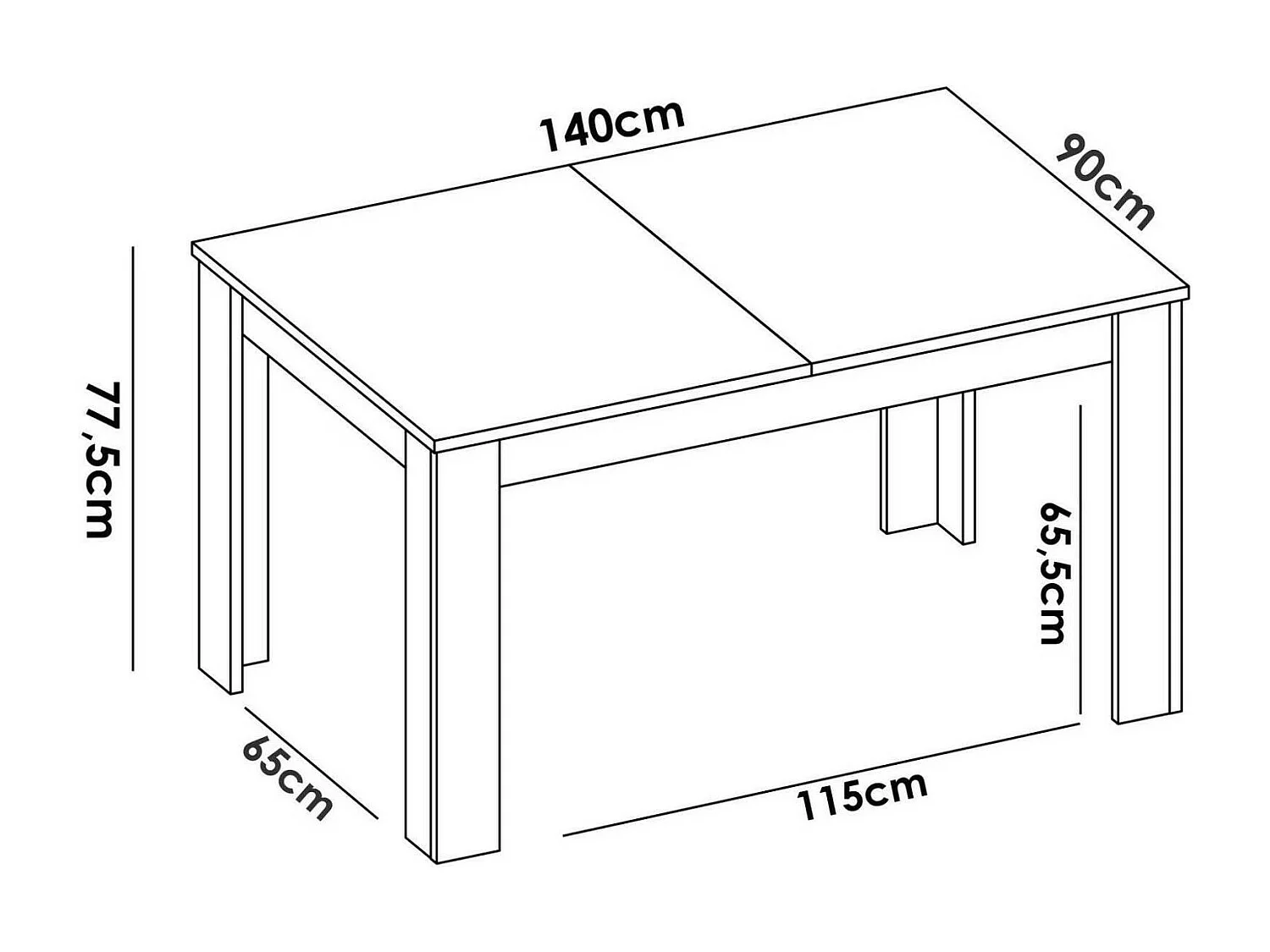 Dalice uitschuifbare tafel, Uitschuifbare console voor eetkamer, Opengaande keukentafel met verlengstuk, 140/190x90h78 cm, Nodi eiken