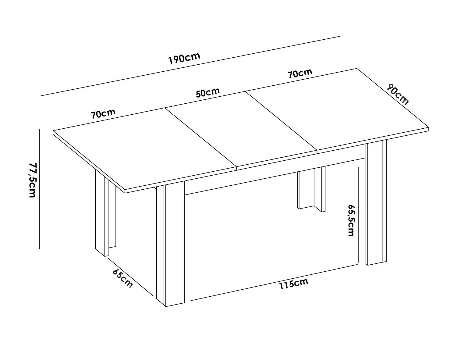 Table extensible Dariaud, Console extensible, Table à manger extensible, 140/190x90h77 cm, Chêne Knot