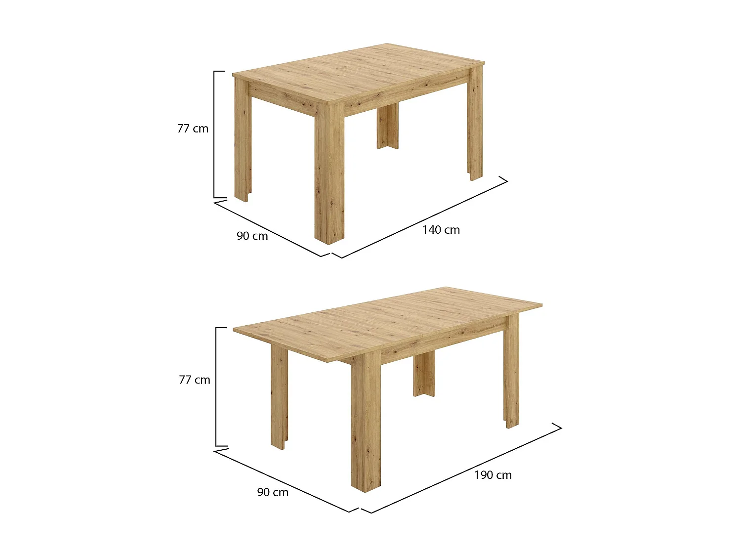 Table extensible Dariaud, Console extensible, Table à manger extensible, 140/190x90h77 cm, Chêne Knot