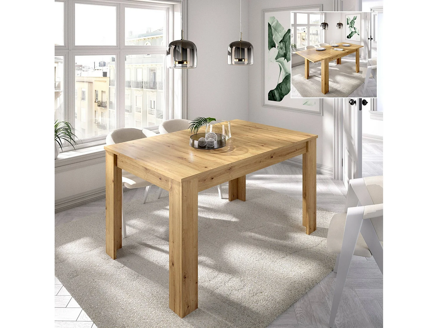 Table extensible Dariaud, Console extensible, Table à manger extensible, 140/190x90h77 cm, Chêne Knot