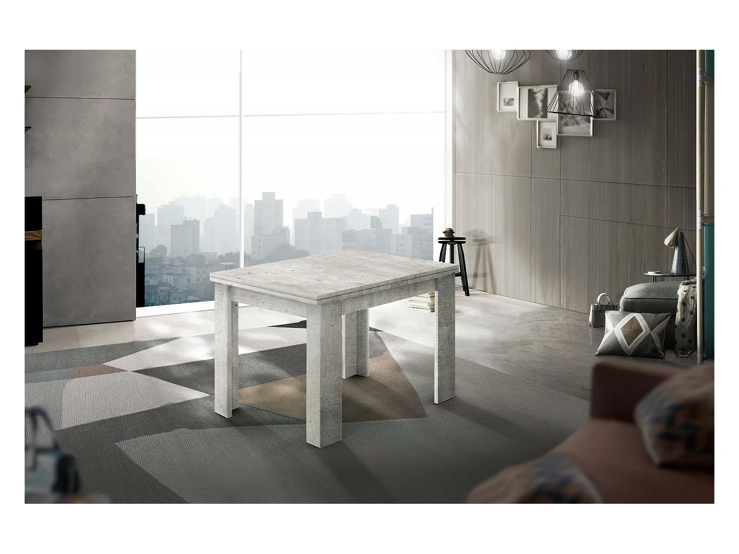 Table extensible Dlirol, Console auxiliaire de cuisine, Table extensible, 100% Made in Italy, 90x90h75 cm, Ciment