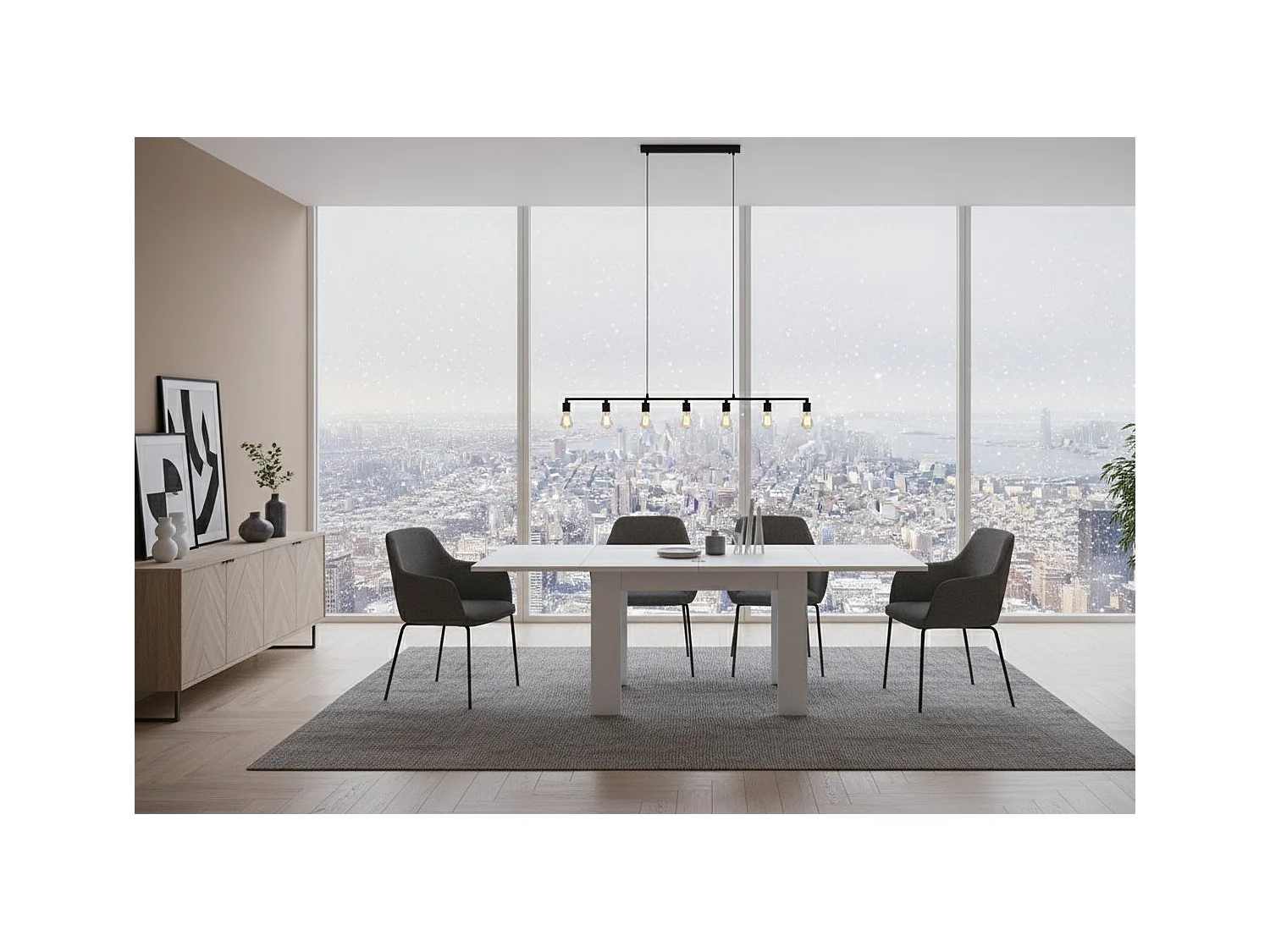 Table extensible Dlirol, Console auxiliaire de cuisine, Table extensible, 100% Made in Italy, 90x90h75 cm, Blanc brillant