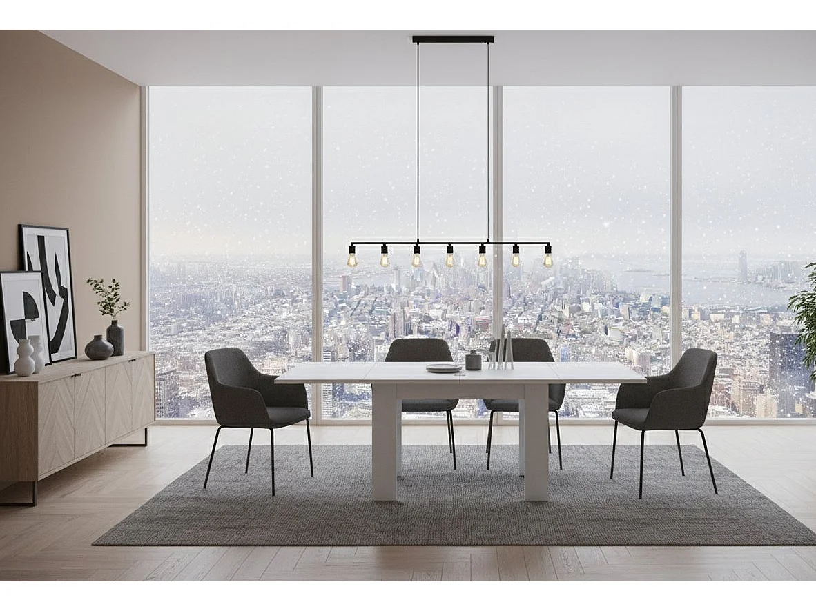 Table extensible Dlirol, Console auxiliaire de cuisine, Table extensible, 100% Made in Italy, 90x90h75 cm, Blanc brillant