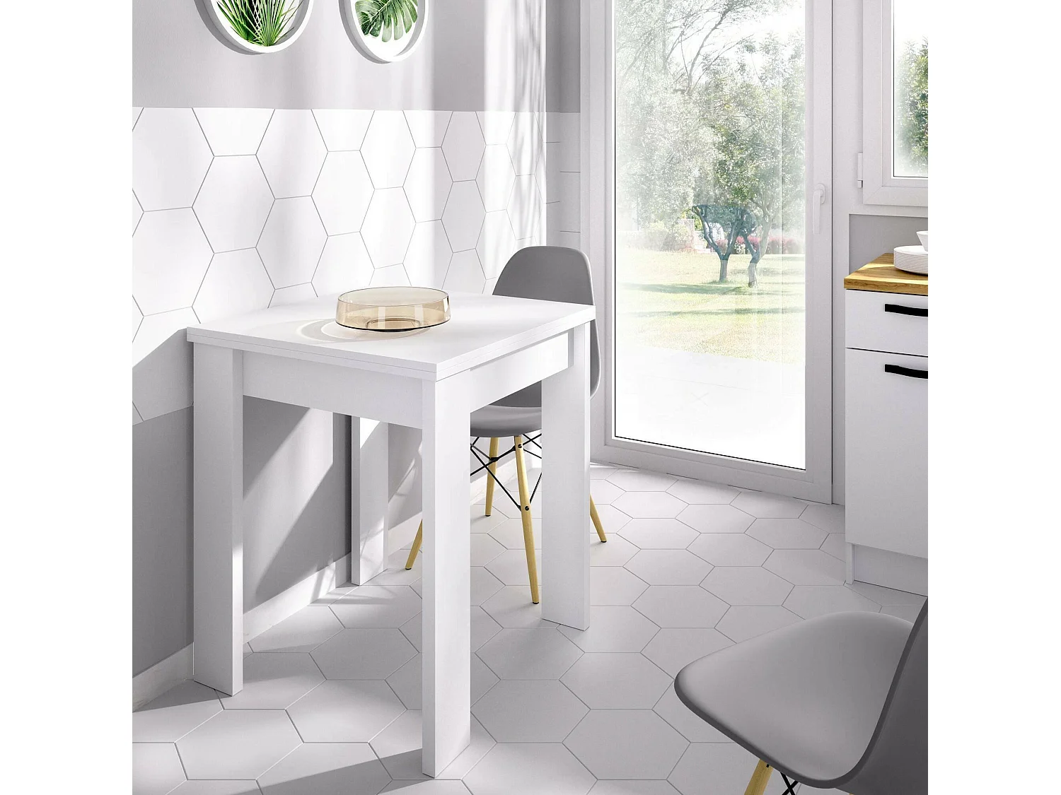 Table extensible Dbli, Console extensible multi-positions, Table console auxiliaire pliante, 79/134x67h79 cm, Blanc