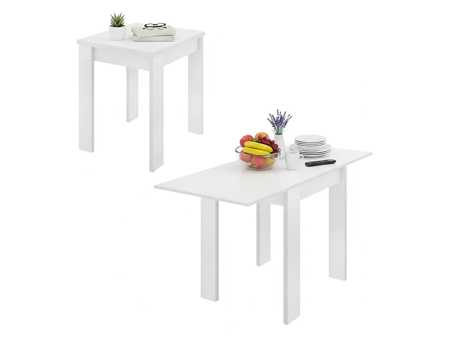 Table extensible Dbli, Console extensible multi-positions, Table console auxiliaire pliante, 79/134x67h79 cm, Blanc