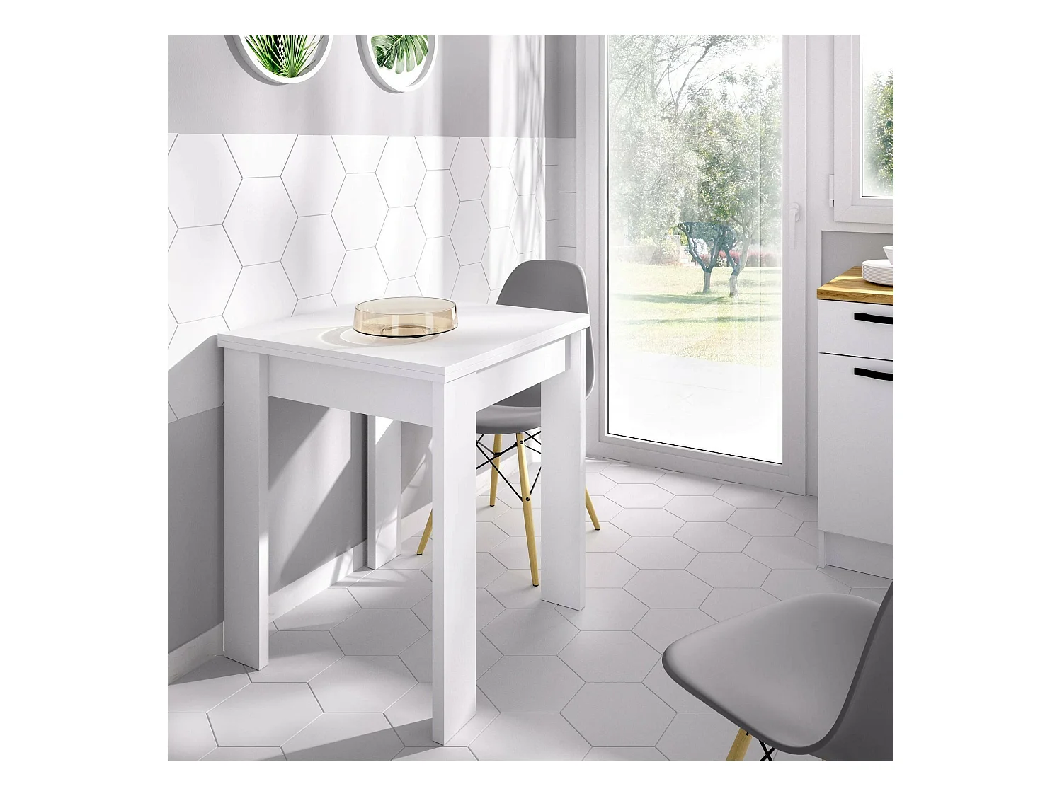 Table extensible Comer, Console extensible multi-positions, Table console auxiliaire pliante, 79/134x67h79 cm, Blanc