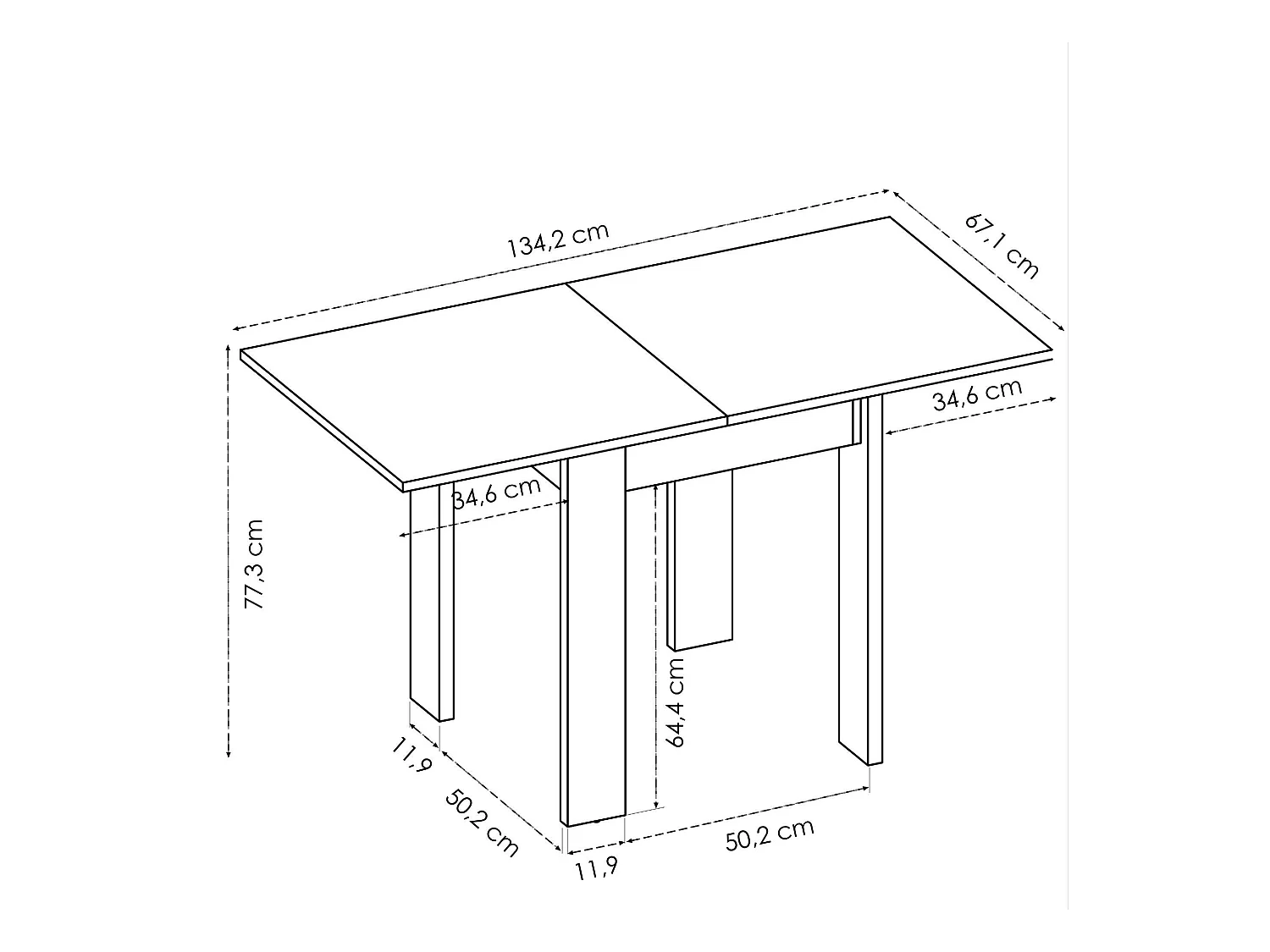 Table extensible Comer, Console extensible multi-positions, Table console auxiliaire pliante, 79/134x67h79 cm, Blanc