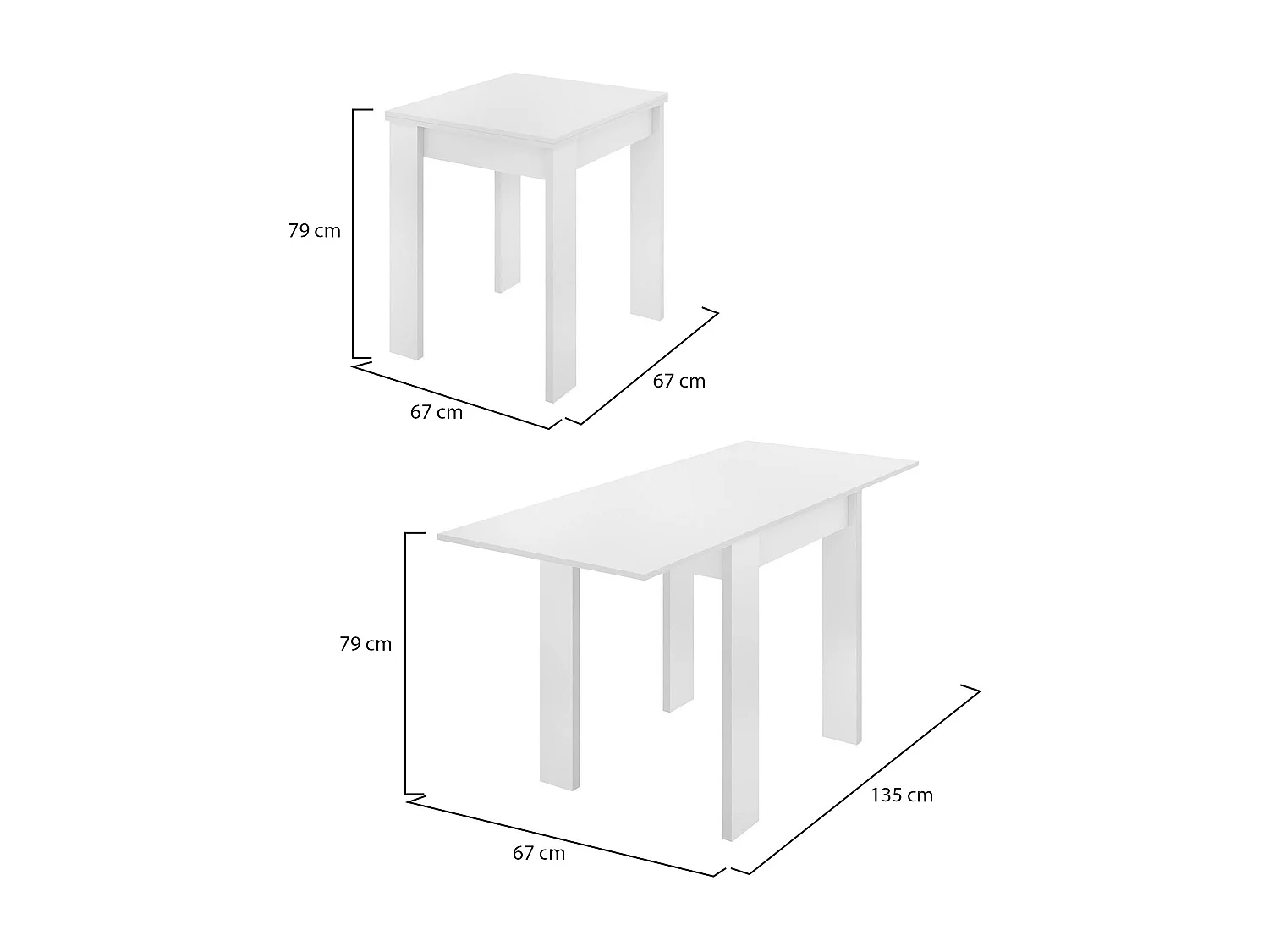 Mesa extensible Comer, Consola extensible multiposición, Consola auxiliar plegable, 79/134x67h79 cm, Blanco