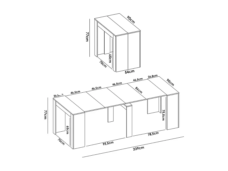 Console extensible Dbiragh, Console extensible multi-positions, Table à manger polyvalente, 54/239x90h77 cm, Chêne