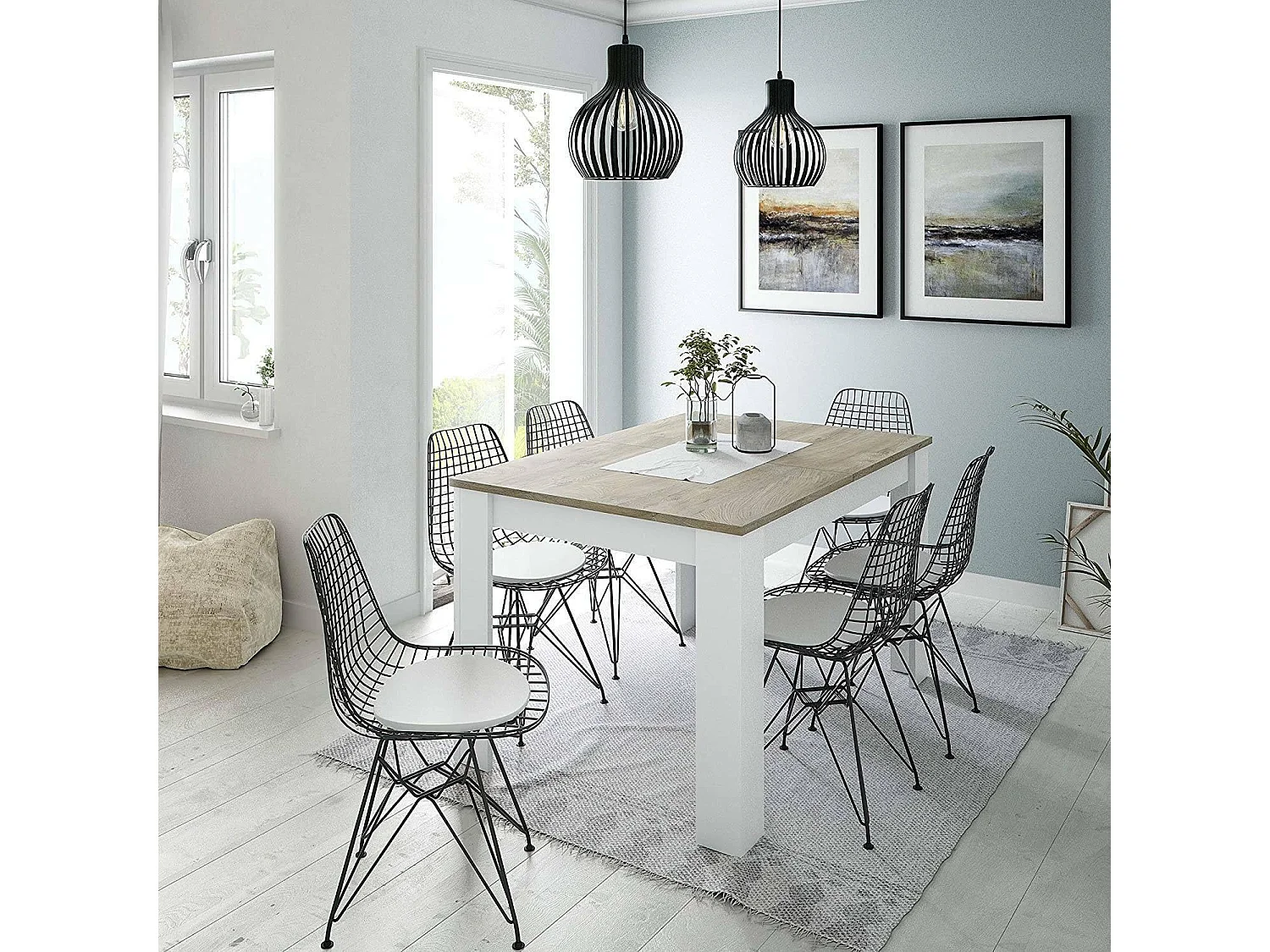 Table extensible Dalice, Console extensible pour salle à manger, Table de cuisine ouvrant avec rallonge, 140/190x90h78 cm, Chêne Gris et Blanc