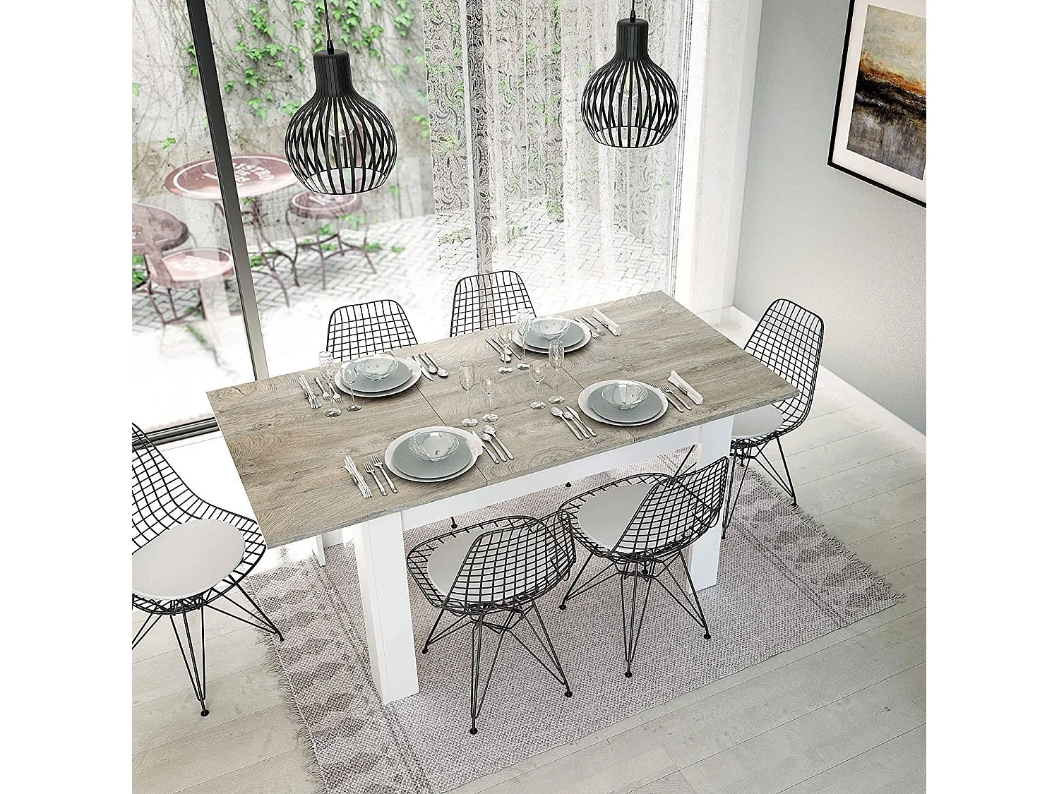Table extensible Dalice, Console extensible pour salle à manger, Table de cuisine ouvrant avec rallonge, 140/190x90h78 cm, Chêne Gris et Blanc