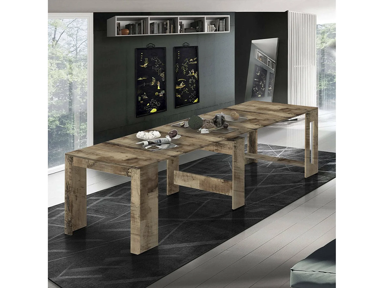 Console extensible Dguigo, Console extensible jusqu'à 12 places, Table avec supports d'extension, 100% Made in Italy, 51/300x90h77 cm, Érable