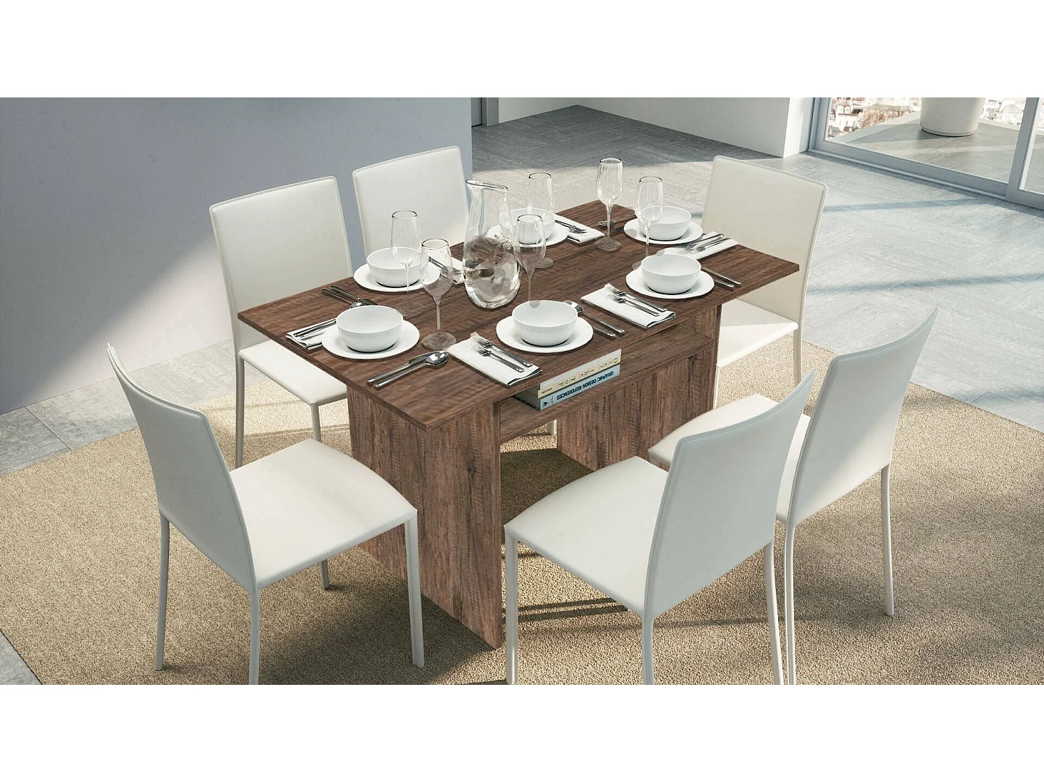 Console extensible lavande, Table à manger avec ouverture rabattable, Console polyvalente extensible, 100% Made in Italy, 120x70h75 cm, Chêne foncé