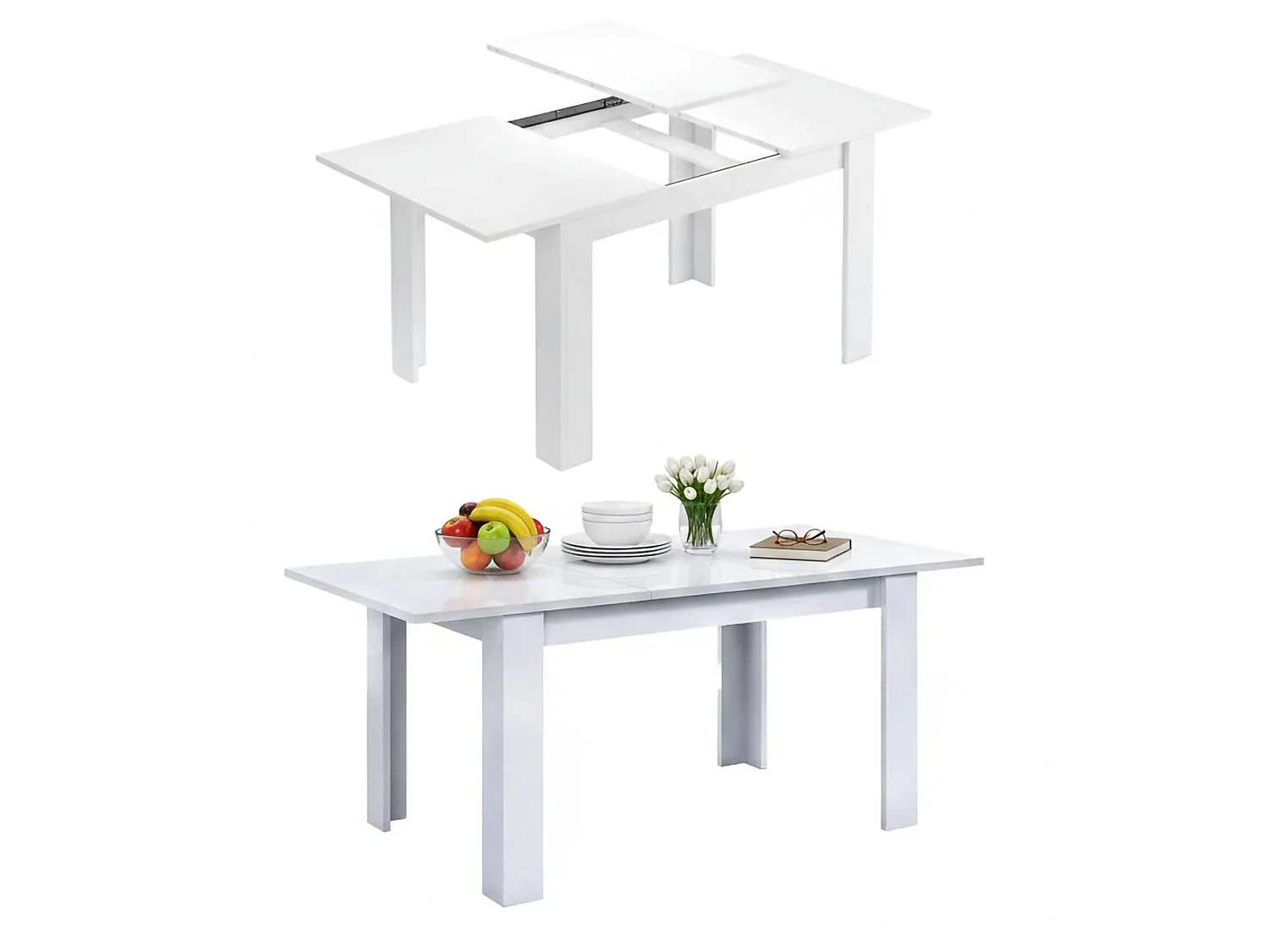 Table extensible Dalice, Console extensible pour salle à manger, Table de cuisine ouvrant avec rallonge, 140/190x90h78 cm, Blanc