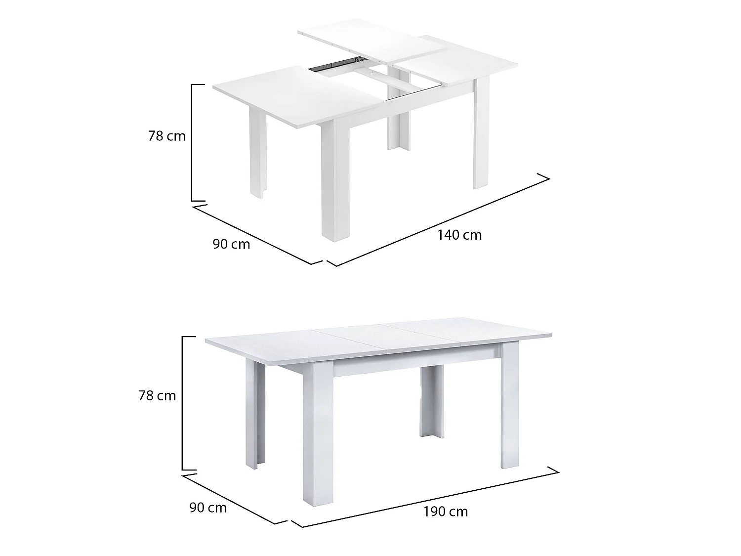 Table extensible Dalice, Console extensible pour salle à manger, Table de cuisine ouvrant avec rallonge, 140/190x90h78 cm, Blanc