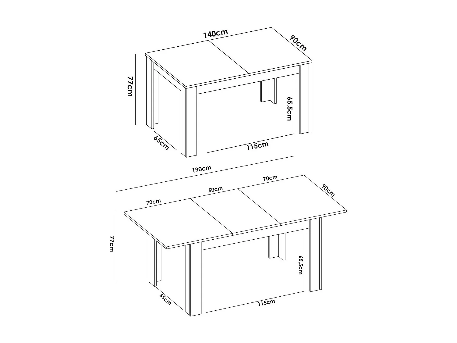 Table extensible Dariaud, Console extensible multi-positions, Table à manger avec rallonge, 140/190x90h77 cm, Blanc