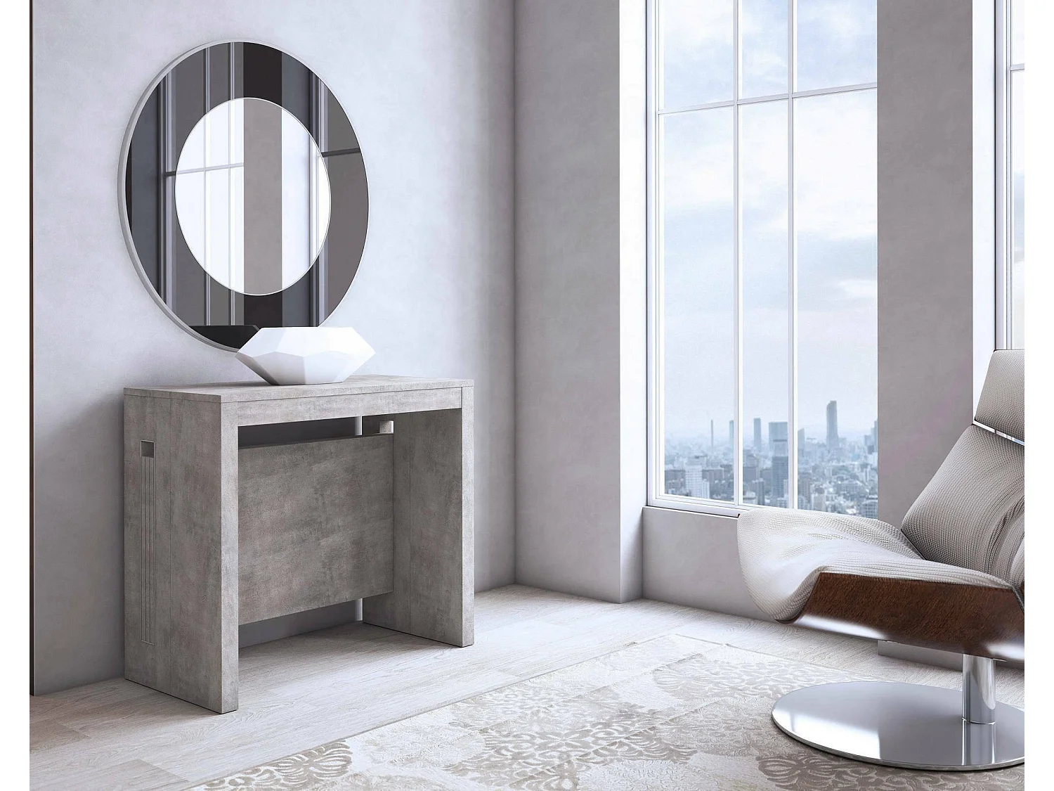 Console extensible Detound, Table à manger extensible, Console polyvalente avec rallonges, 100% Made in Italy, 186x80h76 cm, Ciment