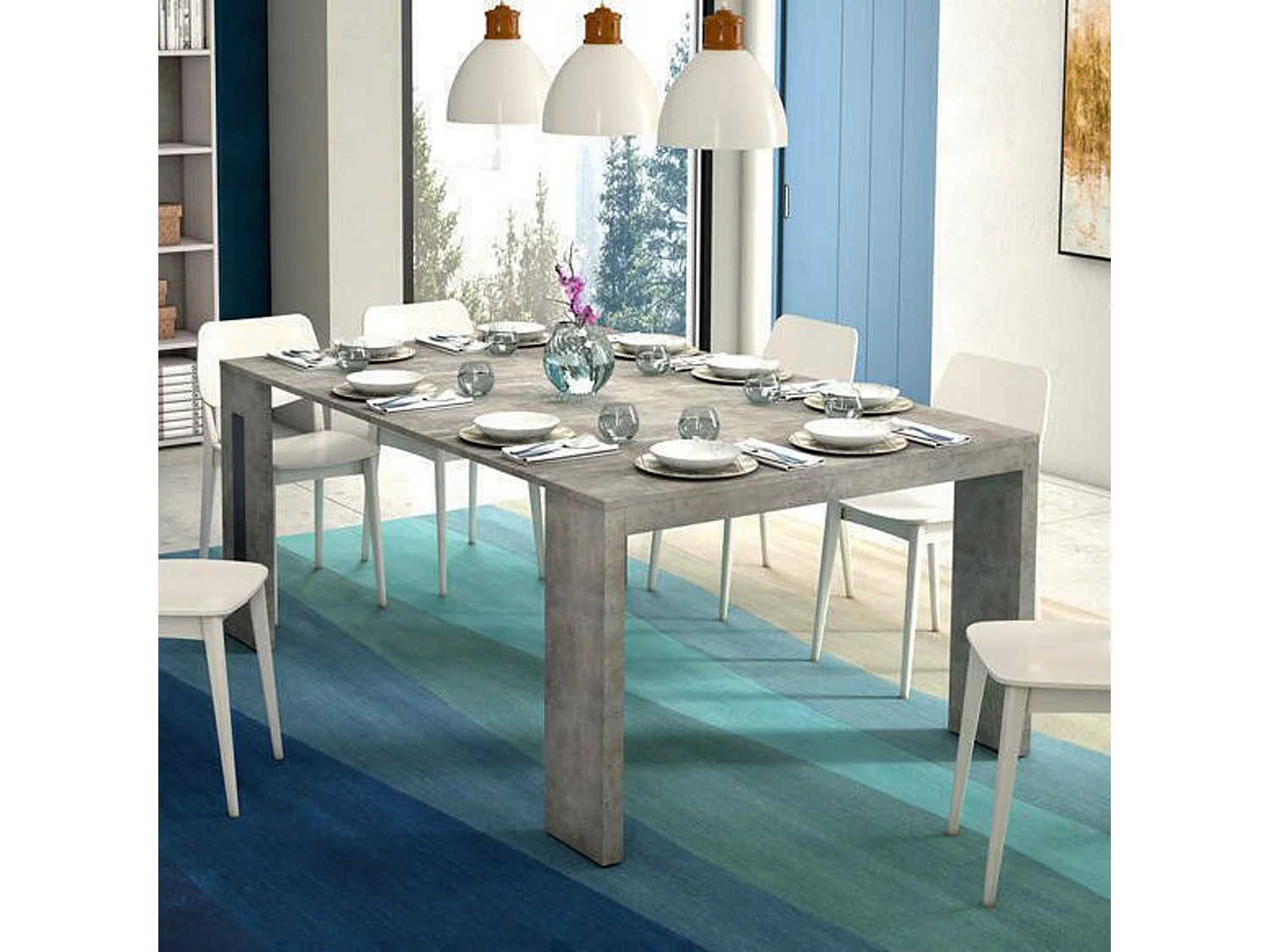 Console extensible Detound, Table à manger extensible, Console polyvalente avec rallonges, 100% Made in Italy, 186x80h76 cm, Ciment