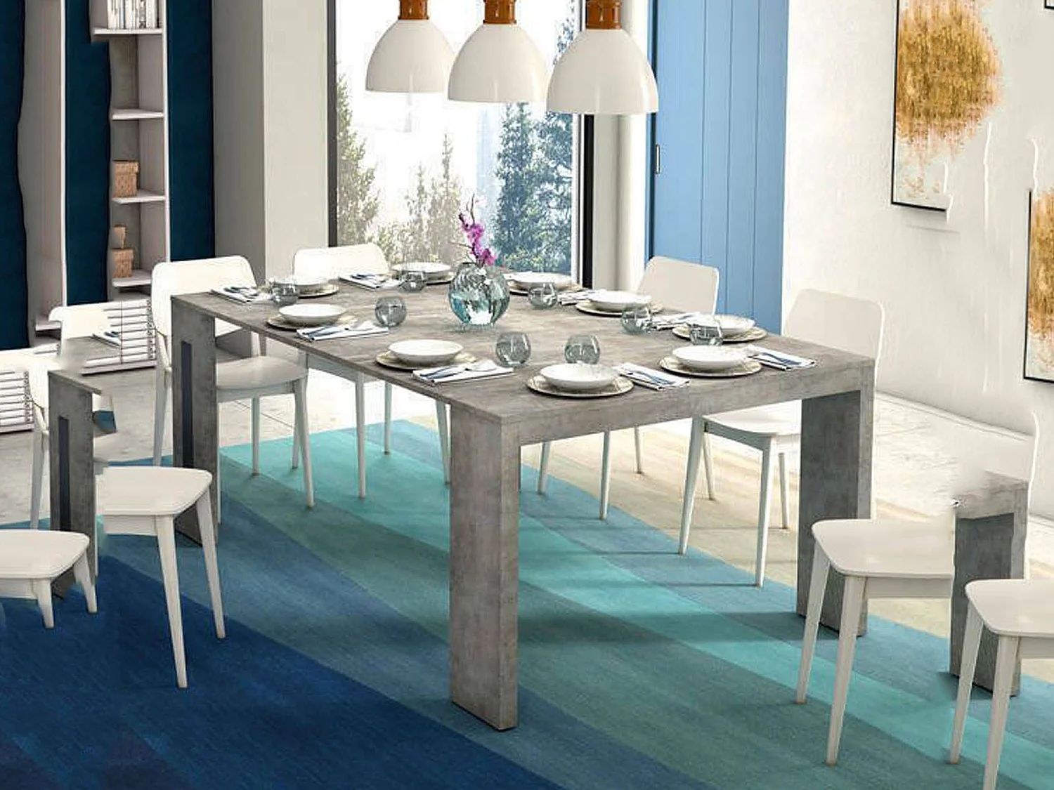 Console extensible Detound, Table à manger extensible, Console polyvalente avec rallonges, 100% Made in Italy, 186x80h76 cm, Ciment