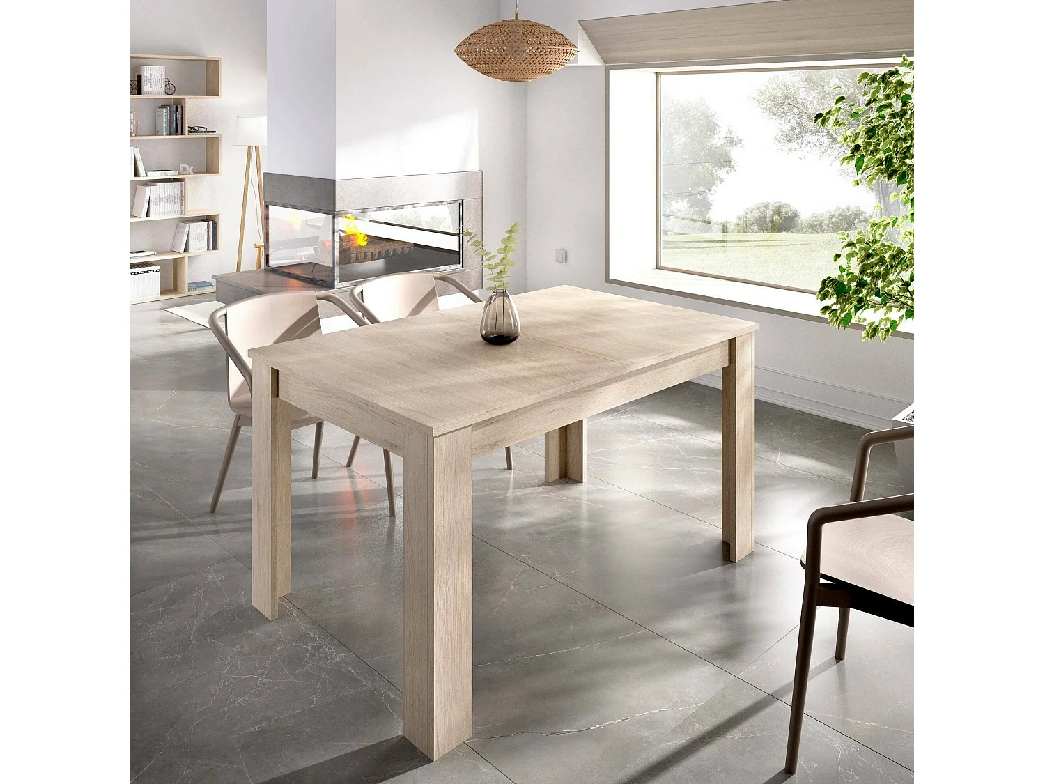 Caladora uitschuifbare tafel, Uitschuifbare console in meerdere posities, Eettafel met verlengstuk, 140/190x90h77 cm, Eiken