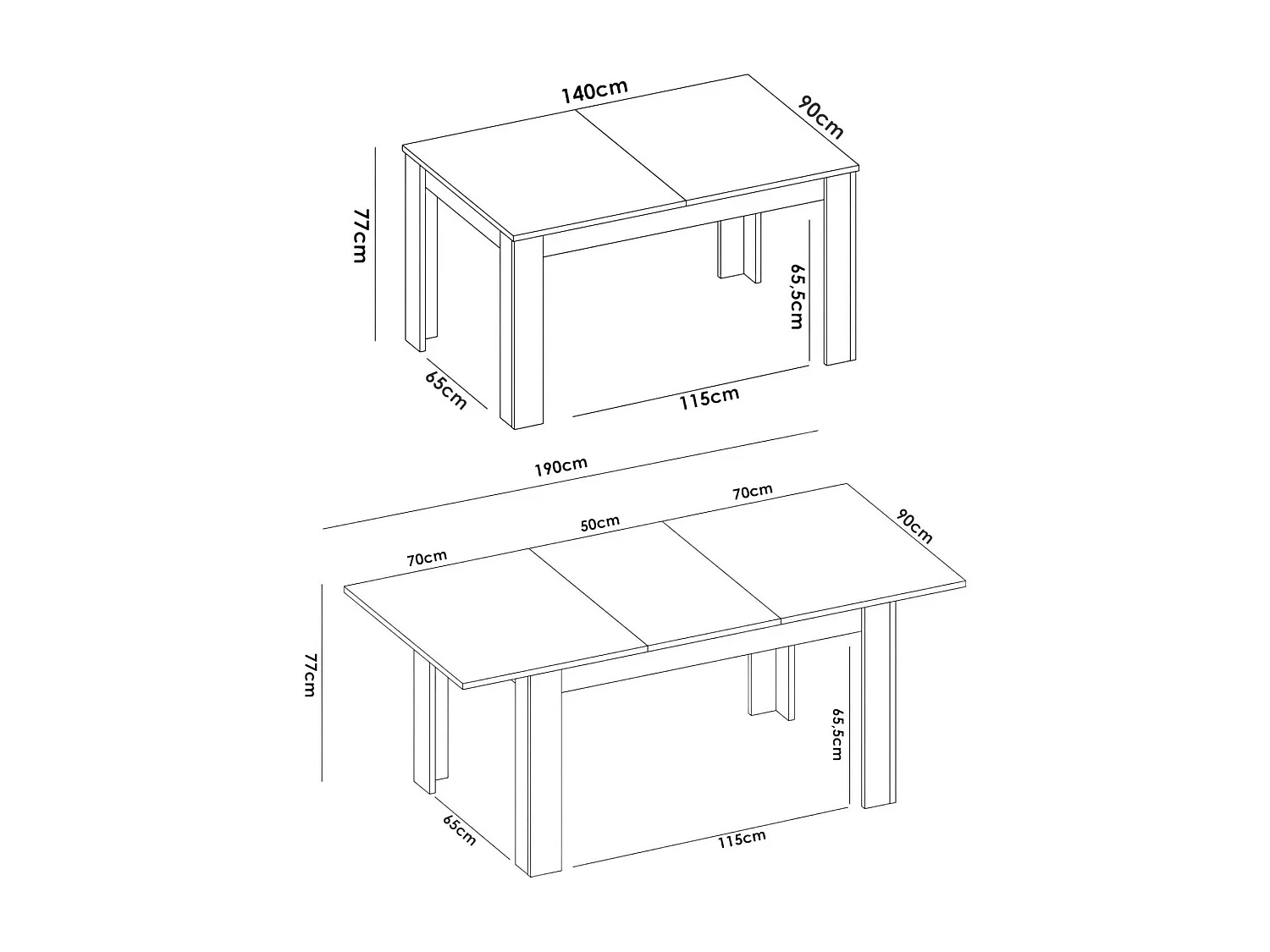Table extensible Caladora, Console extensible multi-positions, Table à manger avec rallonge, 140/190x90h77 cm, Chêne