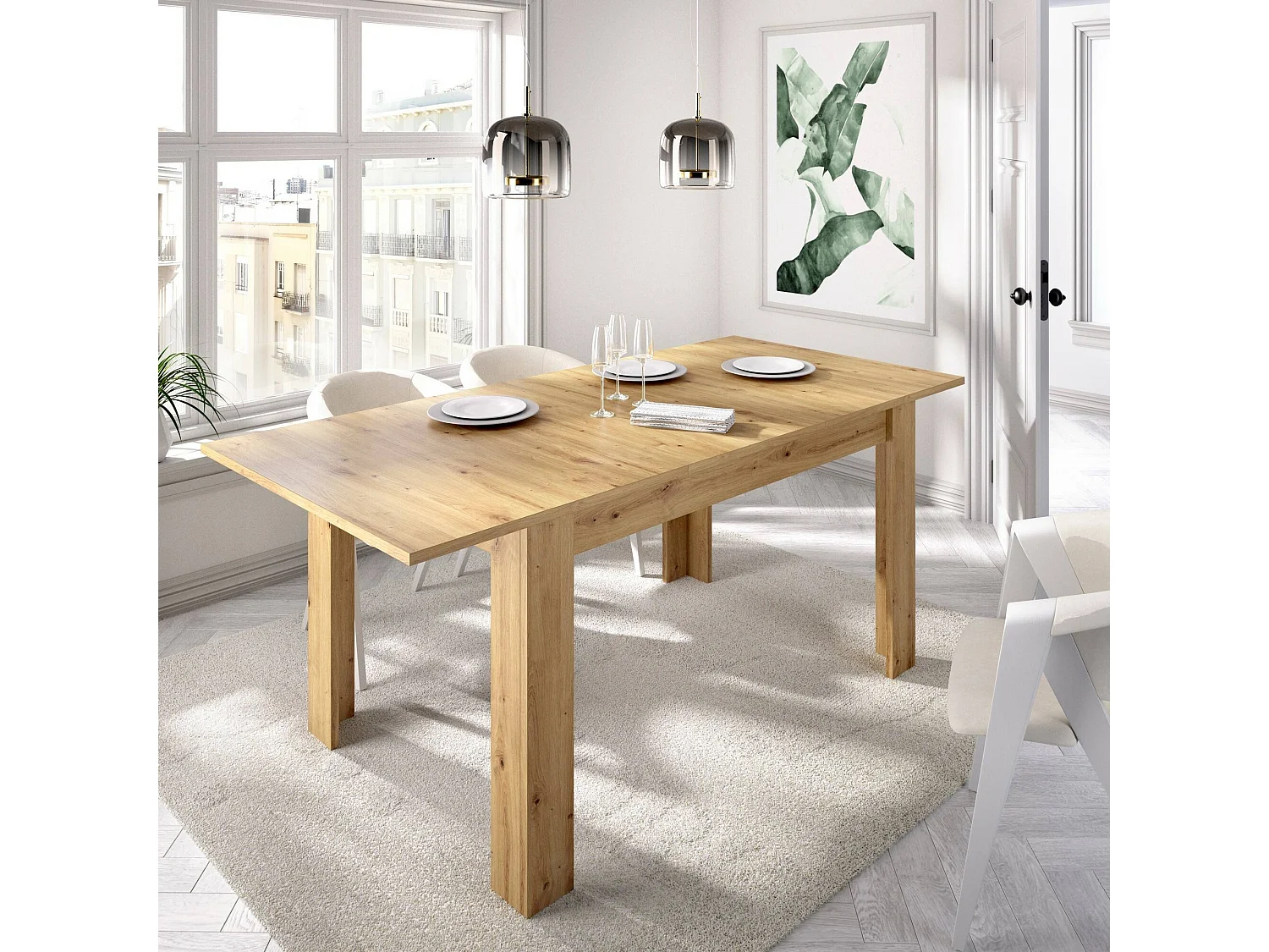 Midland uitschuifbare tafel, Uitschuifbare console voor eetkamer, Opengaande keukentafel met verlengstuk, 140/190x90h78 cm, Nodi eiken