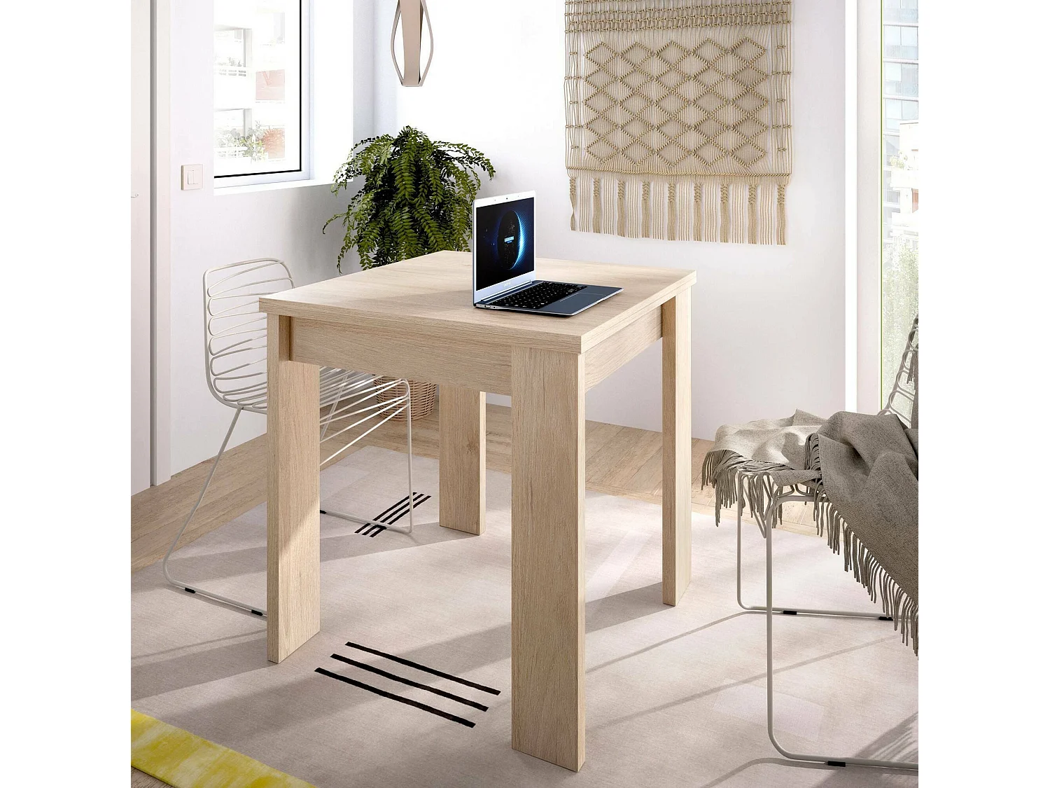 Table extensible Dbli, Console extensible multi-positions, Table console auxiliaire pliante, 79/134x67h79 cm, Chêne