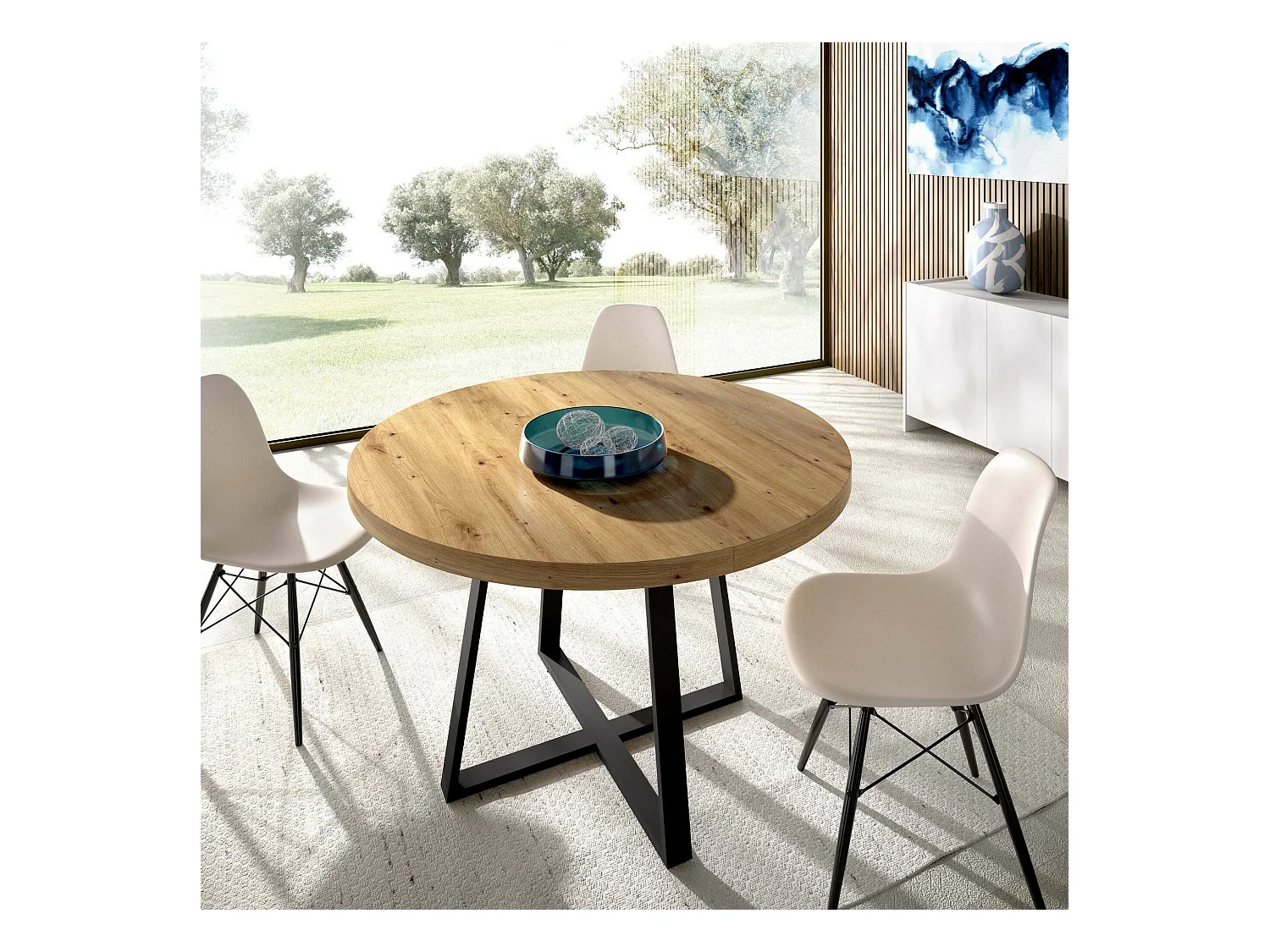 Table extensible Casarola, Console extensible ronde, Table à manger polyvalente ovale, 110/158x110h77 cm, Chêne Nodi