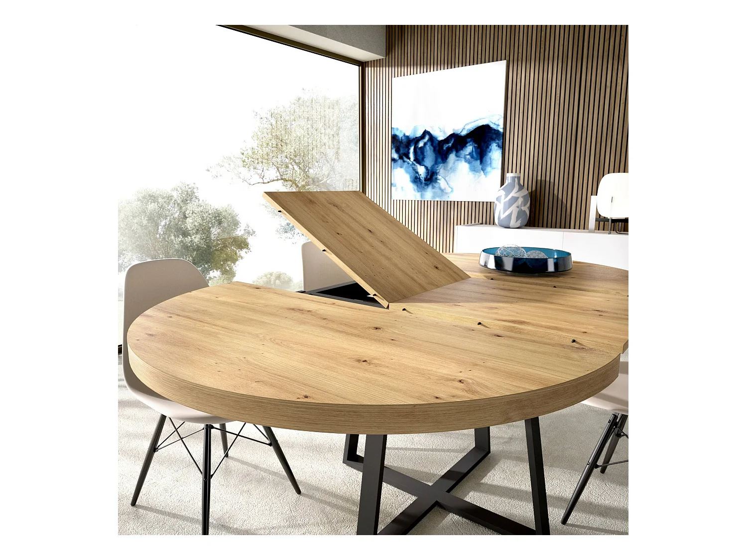 Table extensible Casarola, Console extensible ronde, Table à manger polyvalente ovale, 110/158x110h77 cm, Chêne Nodi