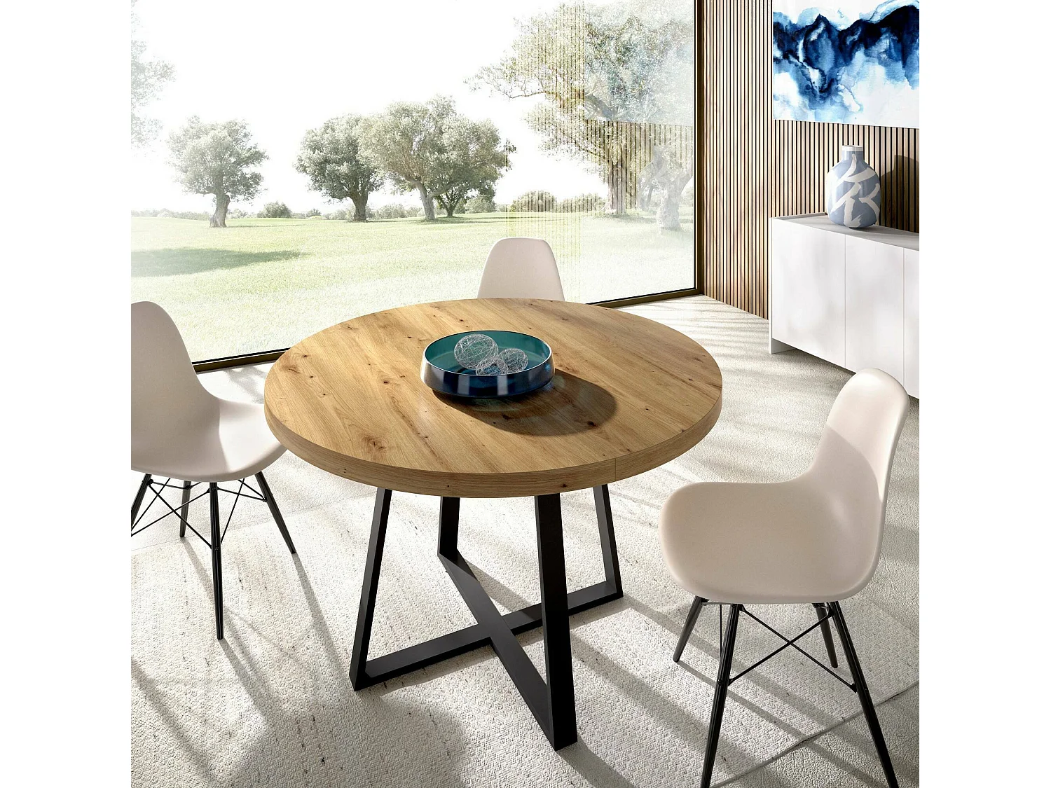 Table extensible Casarola, Console extensible ronde, Table à manger polyvalente ovale, 110/158x110h77 cm, Chêne Nodi