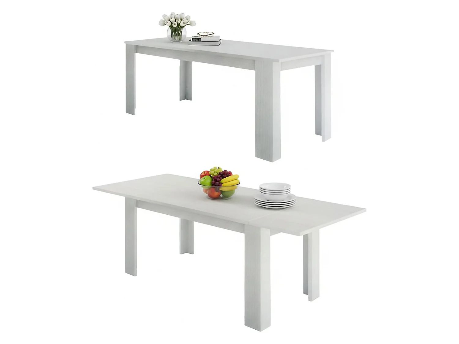 Table extensible Ddariv, Console extensible jusqu'à 12 places, Console extensible 100% Made in Italy, 160/210x90h75 cm, Mélèze blanc brillant