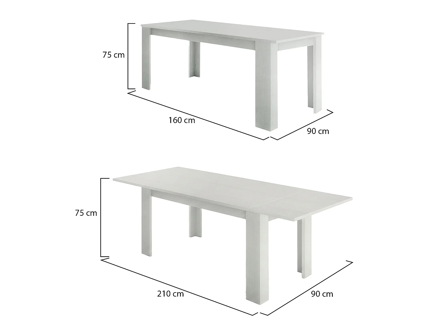 Table extensible Ddariv, Console extensible jusqu'à 12 places, Console extensible 100% Made in Italy, 160/210x90h75 cm, Mélèze blanc brillant