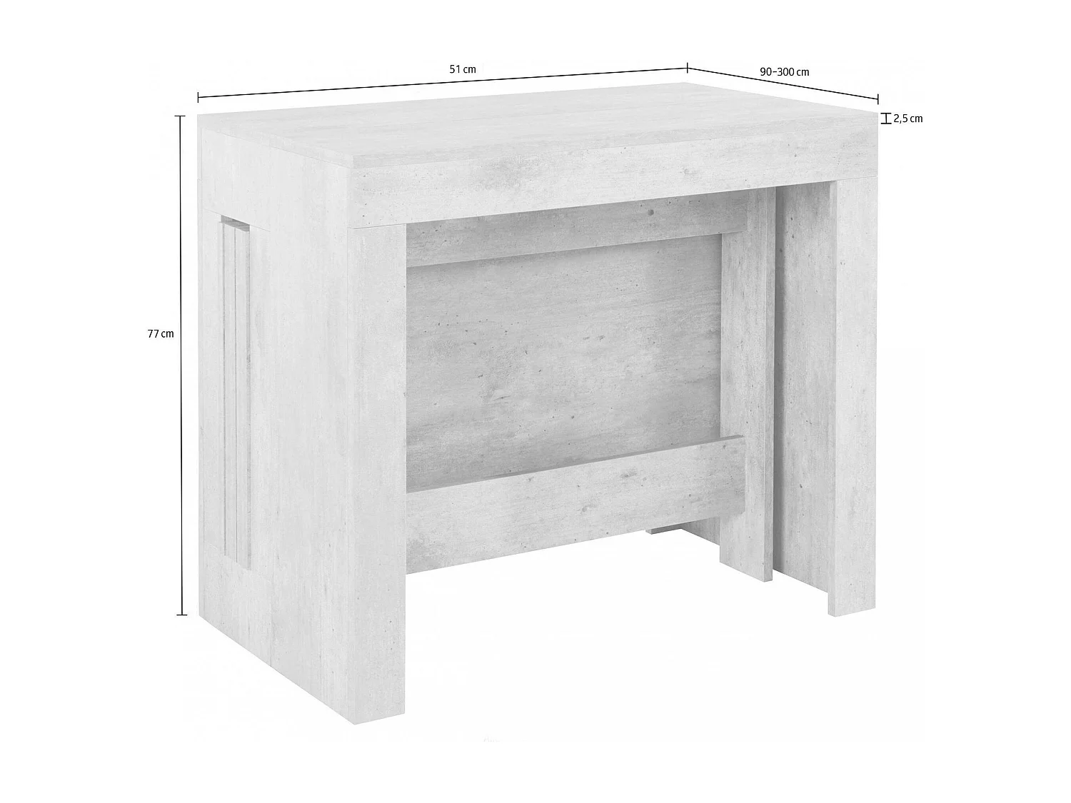 Dguigo uitschuifbare console, Uitschuifbare console tot 12 zitplaatsen, Tafel met verlenghouders, 100% Made in Italy, 51/300x90h77 cm, Glanzend wit