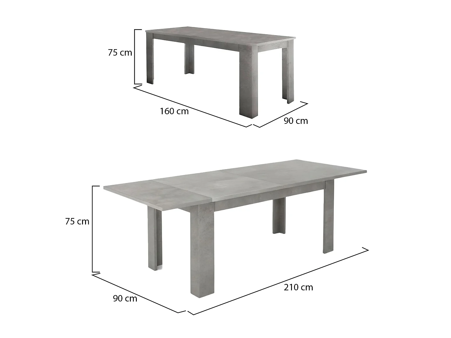 Table extensible Ddariv, Console extensible jusqu'à 12 places, Console extensible 100% Made in Italy, 160/210x90h75 cm, Gris