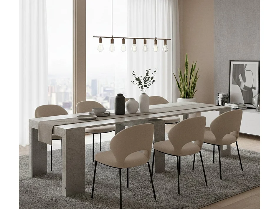 Dguigo uitschuifbare console, Uitschuifbare console tot 12 zitplaatsen, Tafel met verlenghouders, 100% Made in Italy, 51/300x90h77 cm, Cement