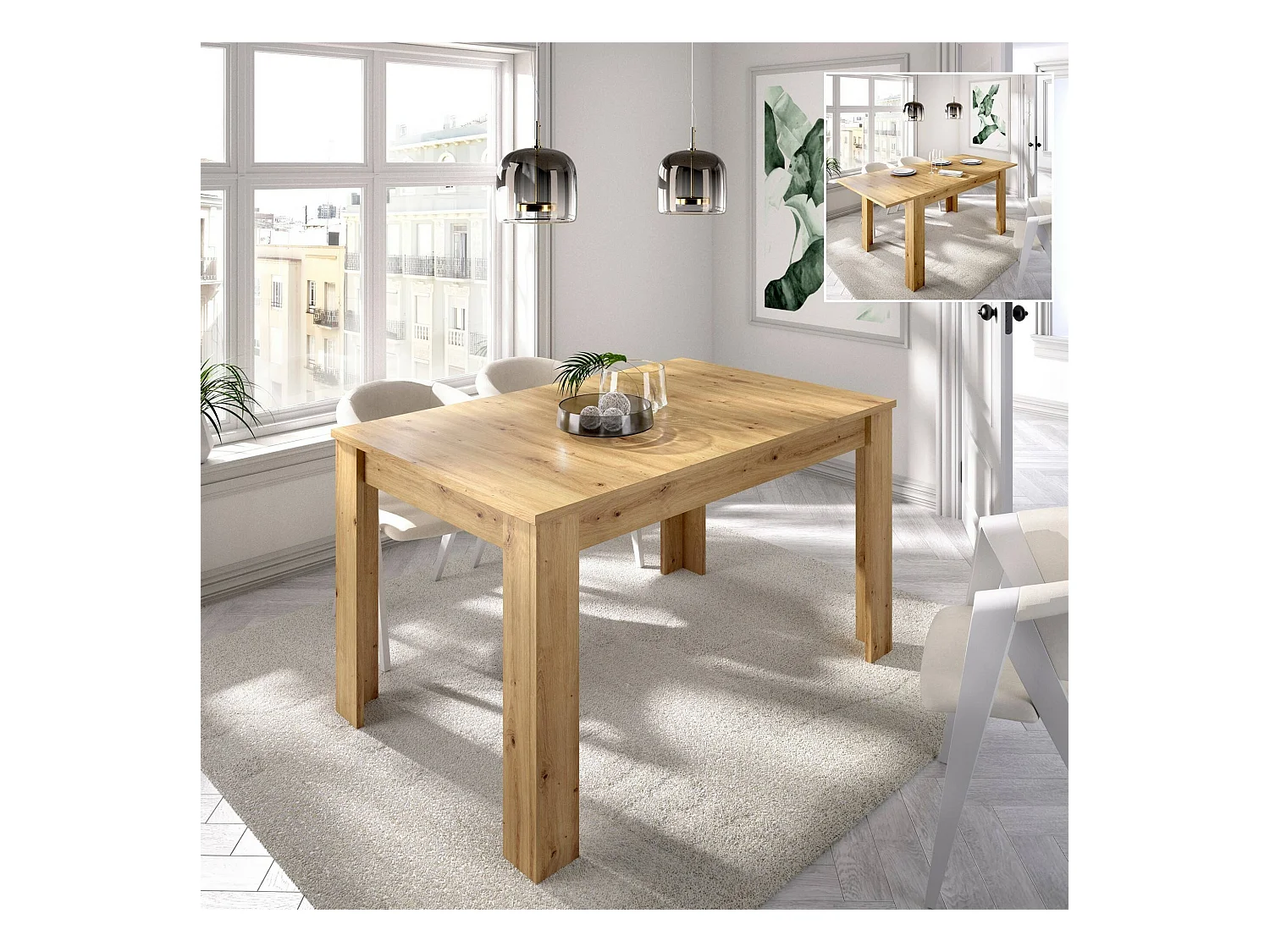 Table extensible Caladora, Console extensible, Table à manger extensible, 140/190x90h77 cm, Chêne Knot