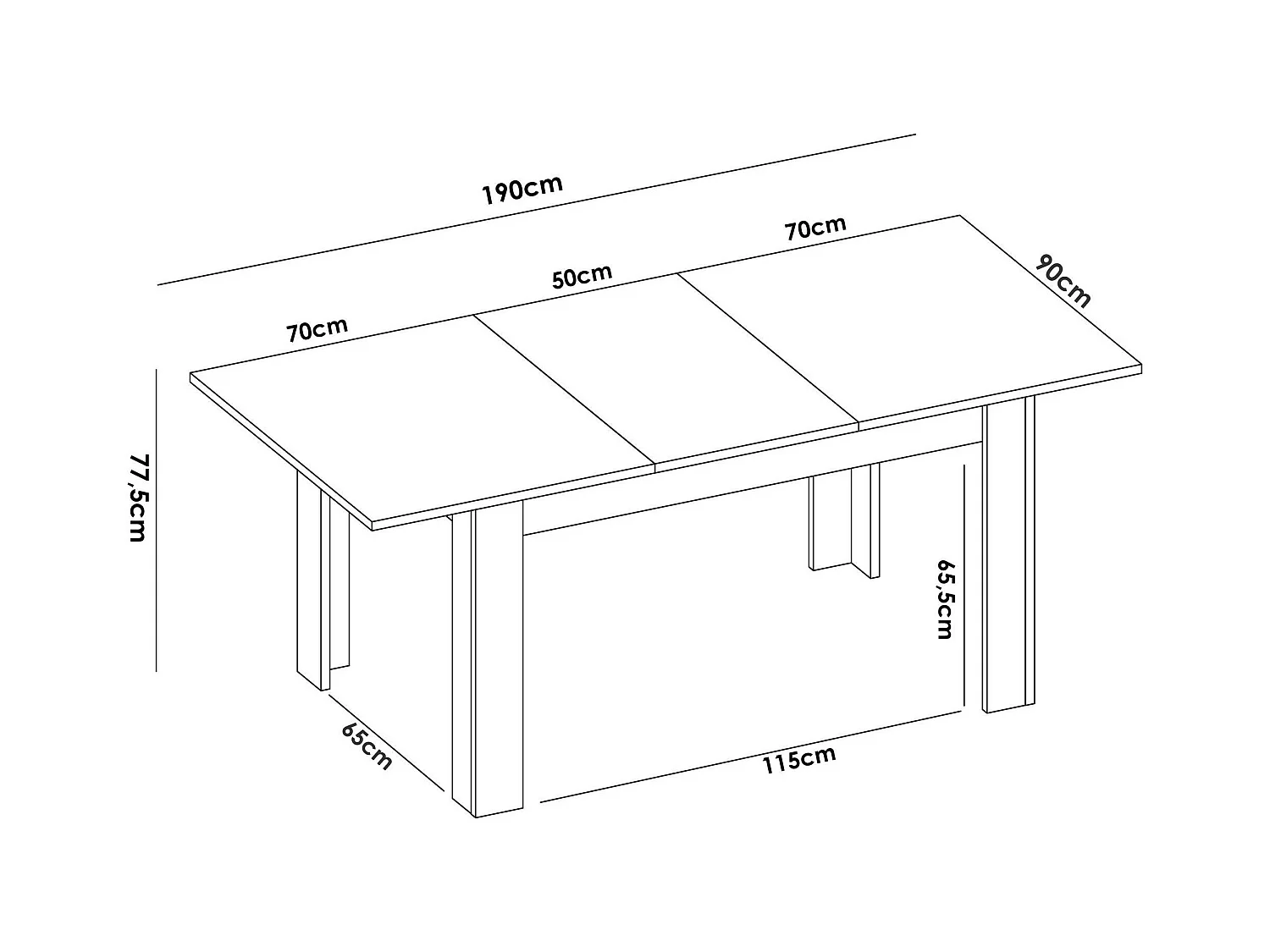 Table extensible Caladora, Console extensible, Table à manger extensible, 140/190x90h77 cm, Chêne Knot