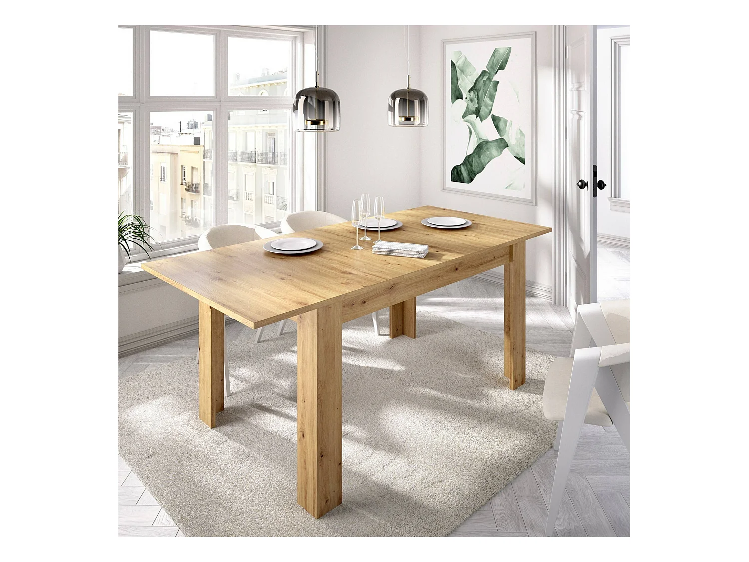 Table extensible Caladora, Console extensible, Table à manger extensible, 140/190x90h77 cm, Chêne Knot