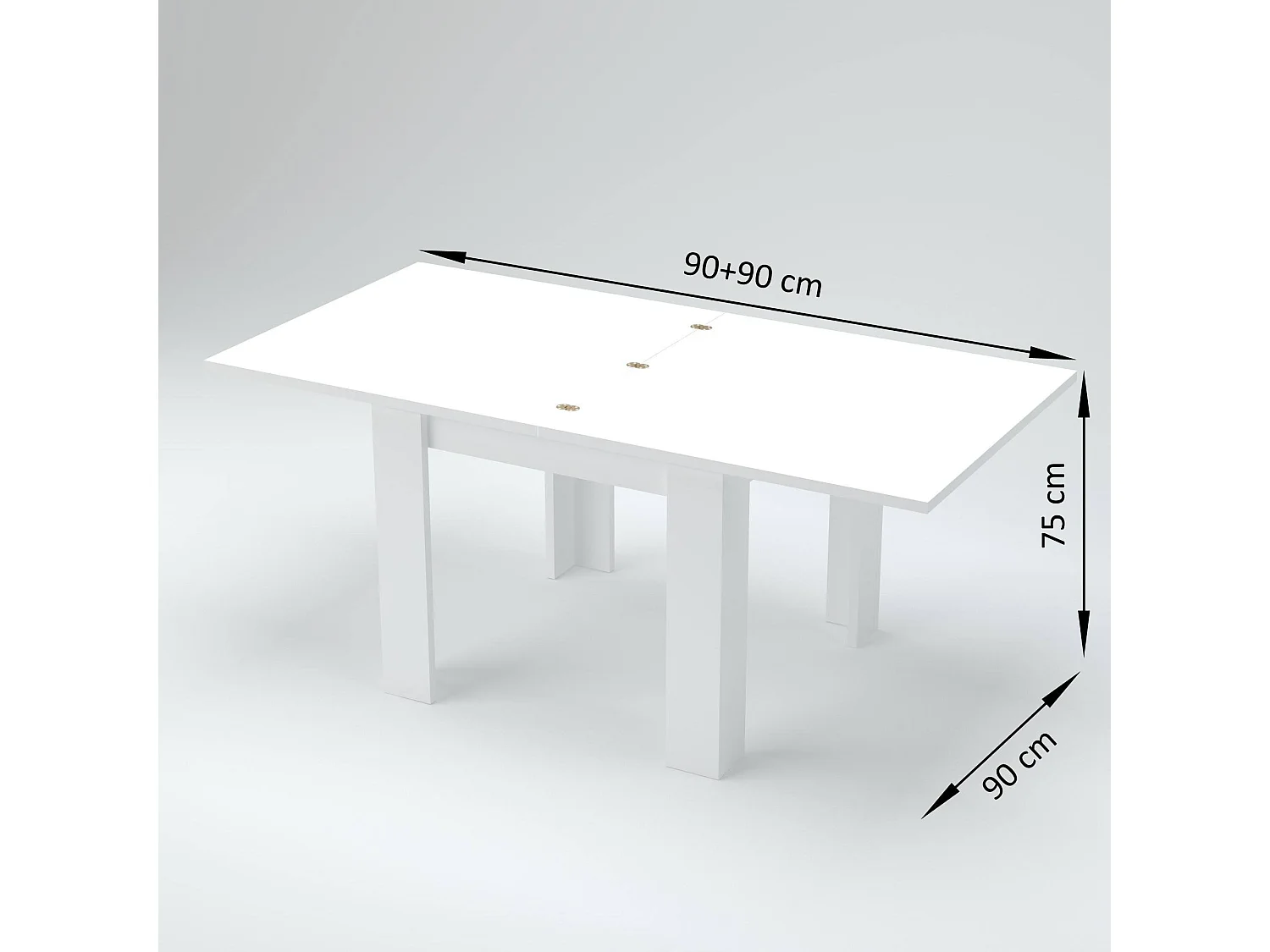 Table extensible Dlirol, Console auxiliaire de cuisine, Table extensible, 100% Made in Italy, 90x90h75 cm, Mélèze blanc brillant