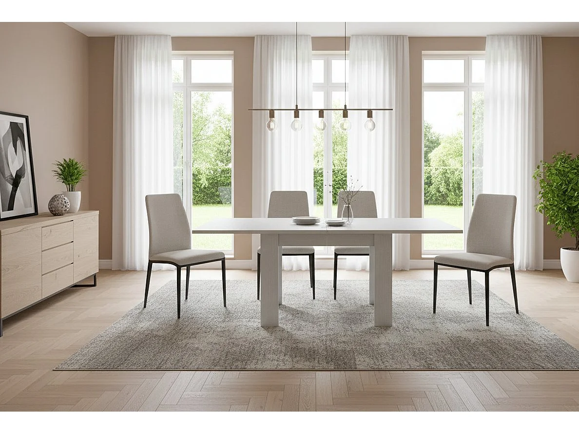 Table extensible Dlirol, Console auxiliaire de cuisine, Table extensible, 100% Made in Italy, 90x90h75 cm, Mélèze blanc brillant