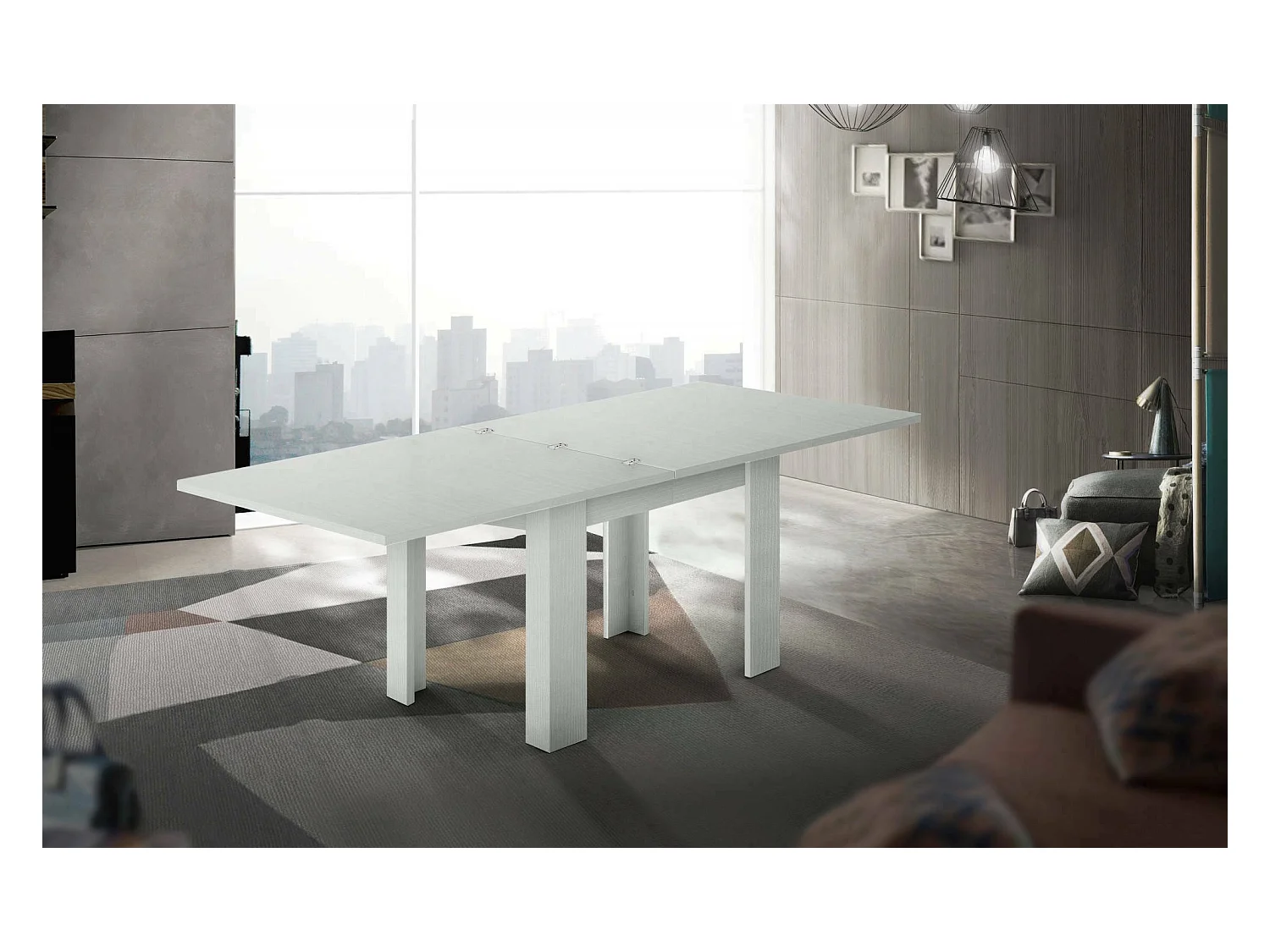 Table extensible Dlirol, Console auxiliaire de cuisine, Table extensible, 100% Made in Italy, 90x90h75 cm, Mélèze blanc brillant