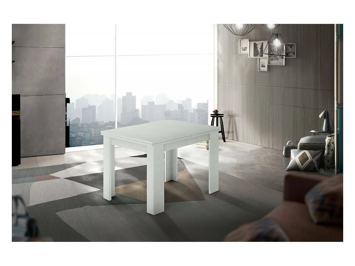 Table extensible Dlirol, Console auxiliaire de cuisine, Table extensible, 100% Made in Italy, 90x90h75 cm, Mélèze blanc brillant