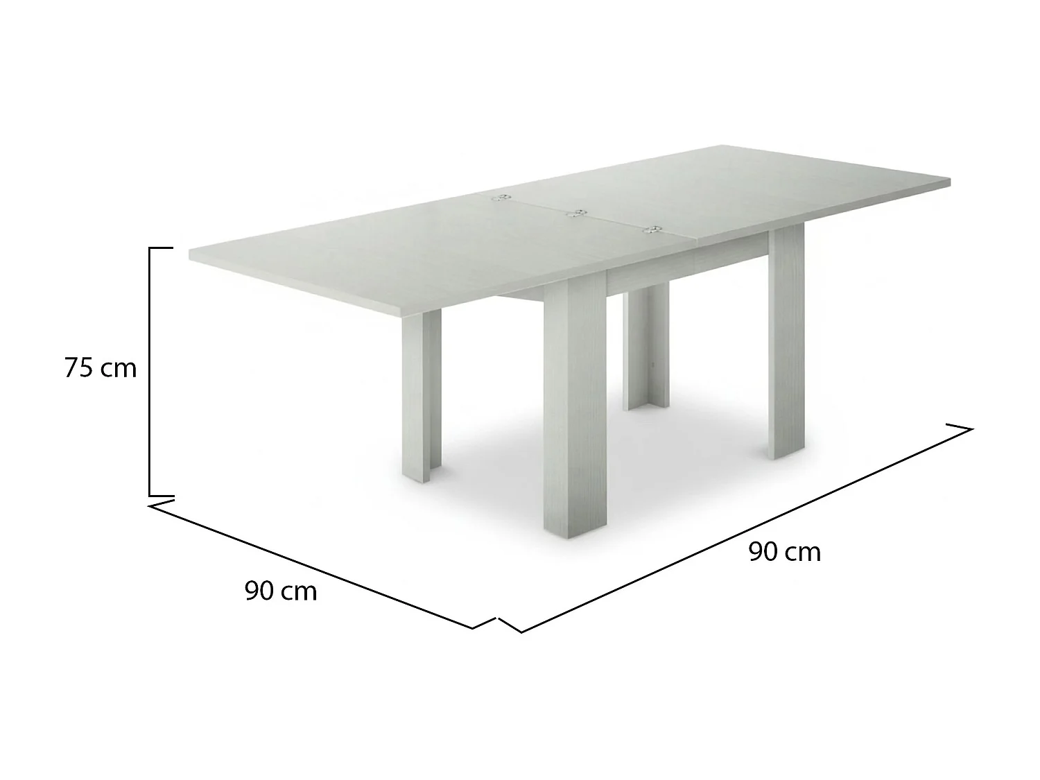 Ausziehbarer Esstisch Dlirol, Hilfsküchenkonsole, ausziehbarer Tisch, 100 % Made in Italy, cm 90x90h75, Lärche glänzend weiÃŸ