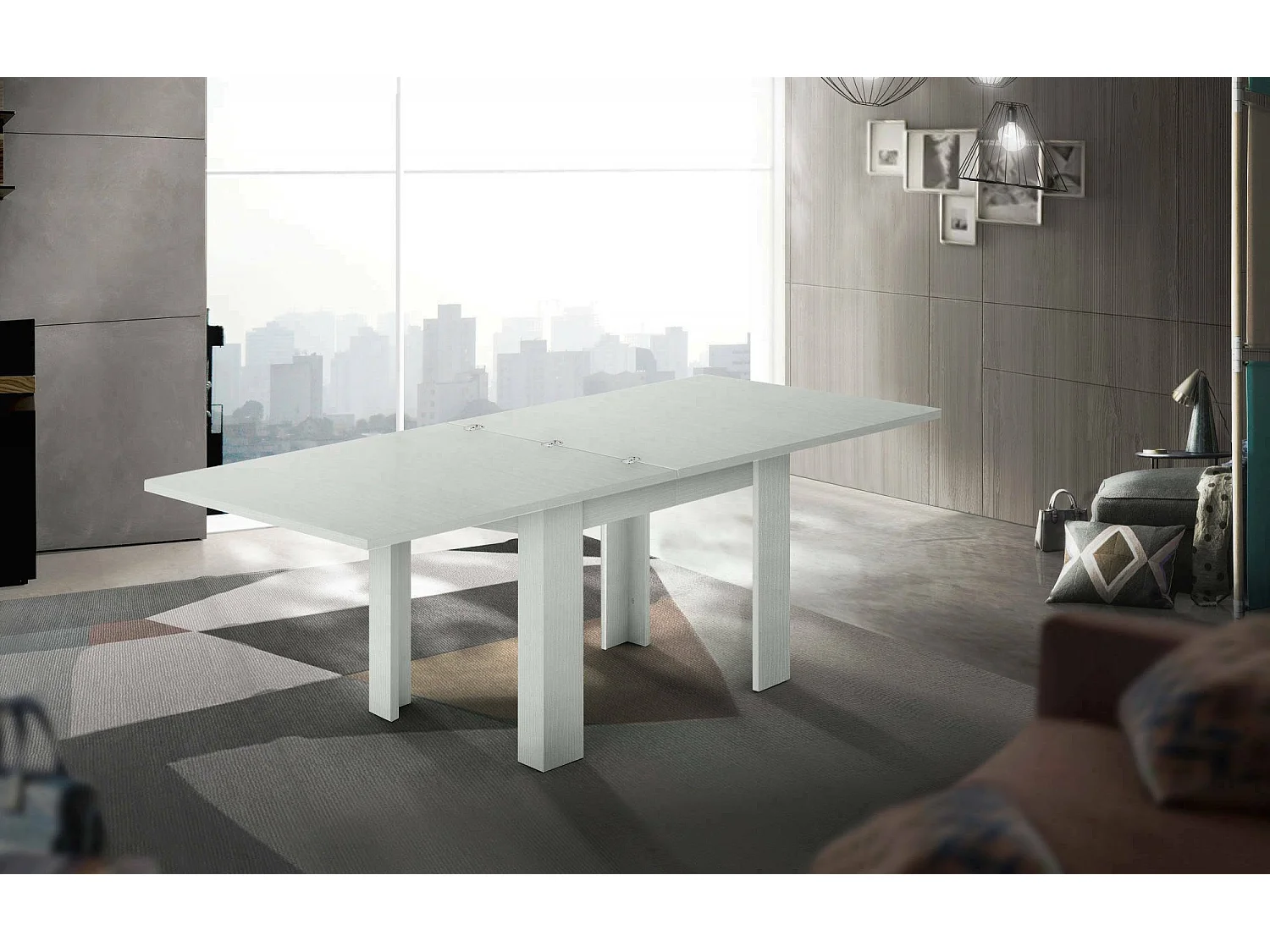 Dlirol uitschuifbare tafel, Extra keukenconsole, Uitschuifbare tafel, 100% Made in Italy, 90x90h75 cm, Glanzend wit lariks