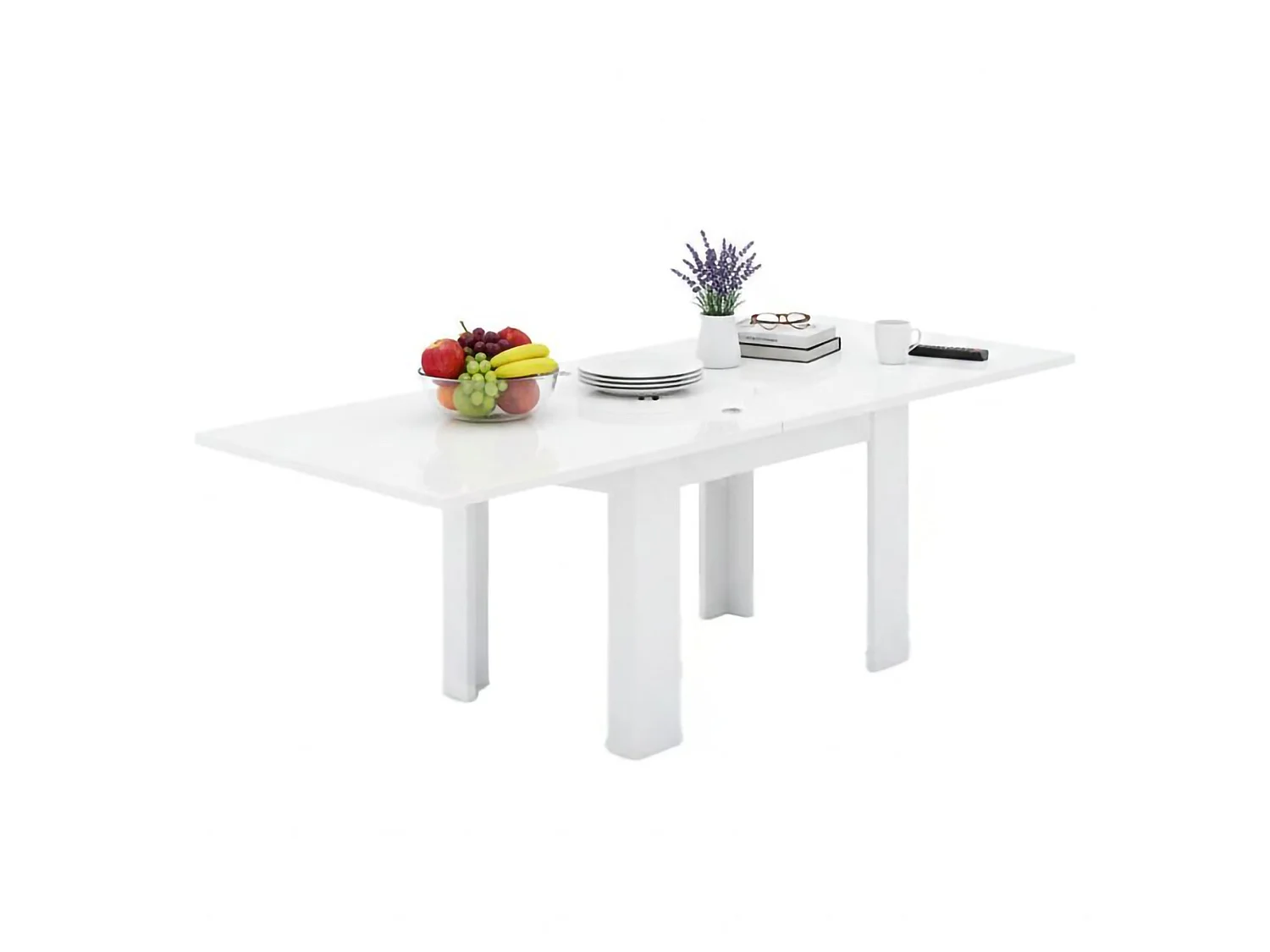 Table extensible Dlirol, Console auxiliaire de cuisine, Table extensible, 100% Made in Italy, 90x90h75 cm, Mélèze blanc brillant