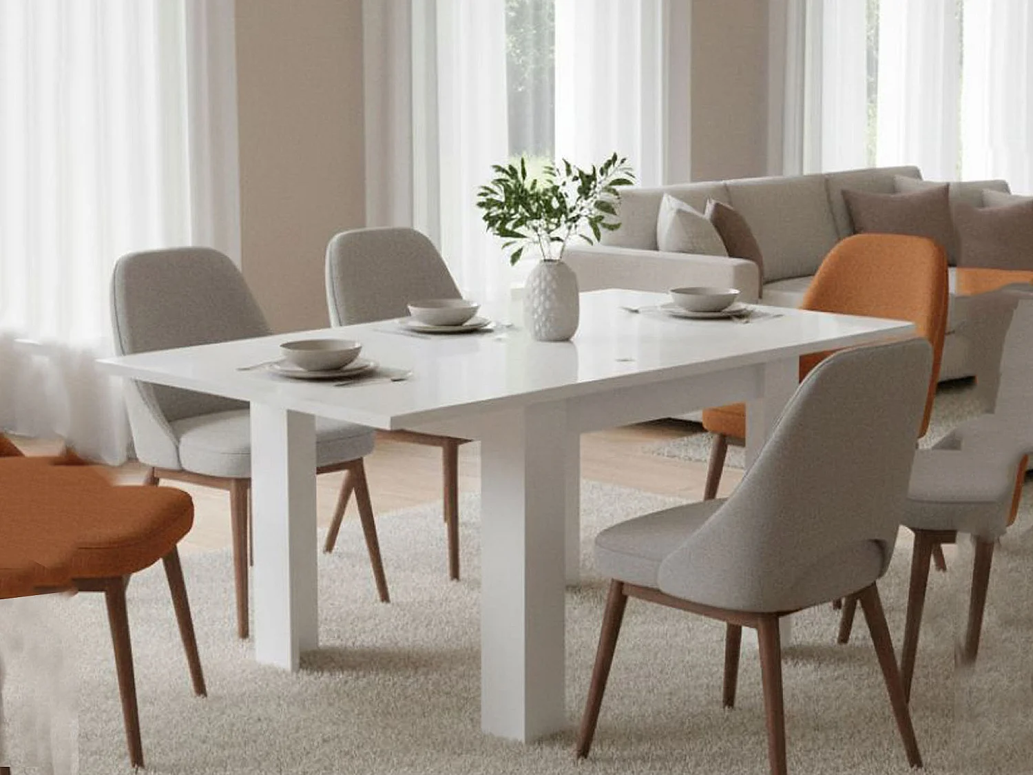 Table extensible Dlirol, Console auxiliaire de cuisine, Table extensible, 100% Made in Italy, 90x90h75 cm, Mélèze blanc brillant
