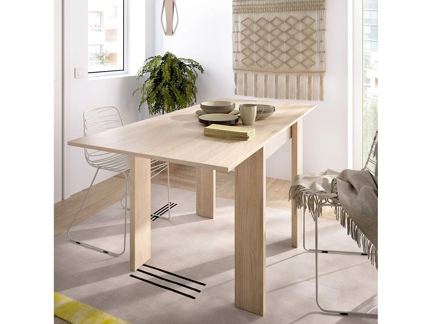 Dmora Uitschuifbare Tafel Comer 67x134x79h cm Bruin Eiken, Verlengbaar tot 6 Zitplaatsen, Boekuitbreidingsmechanisme